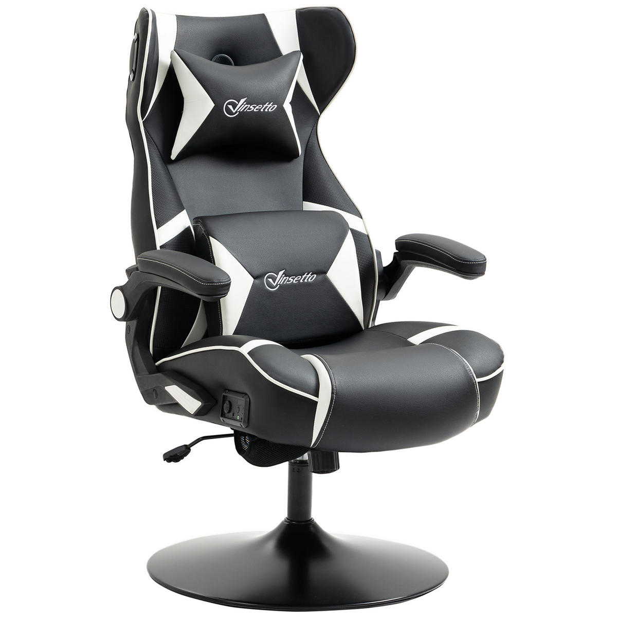 GAMINGSESSEL DE-05122 Mit Bluetooth-Lautsprechern & neigbarer Lehne Schwarz/Weiß - Schwarz/Weiß, Metall (73/118/69cm) - ComfortXL