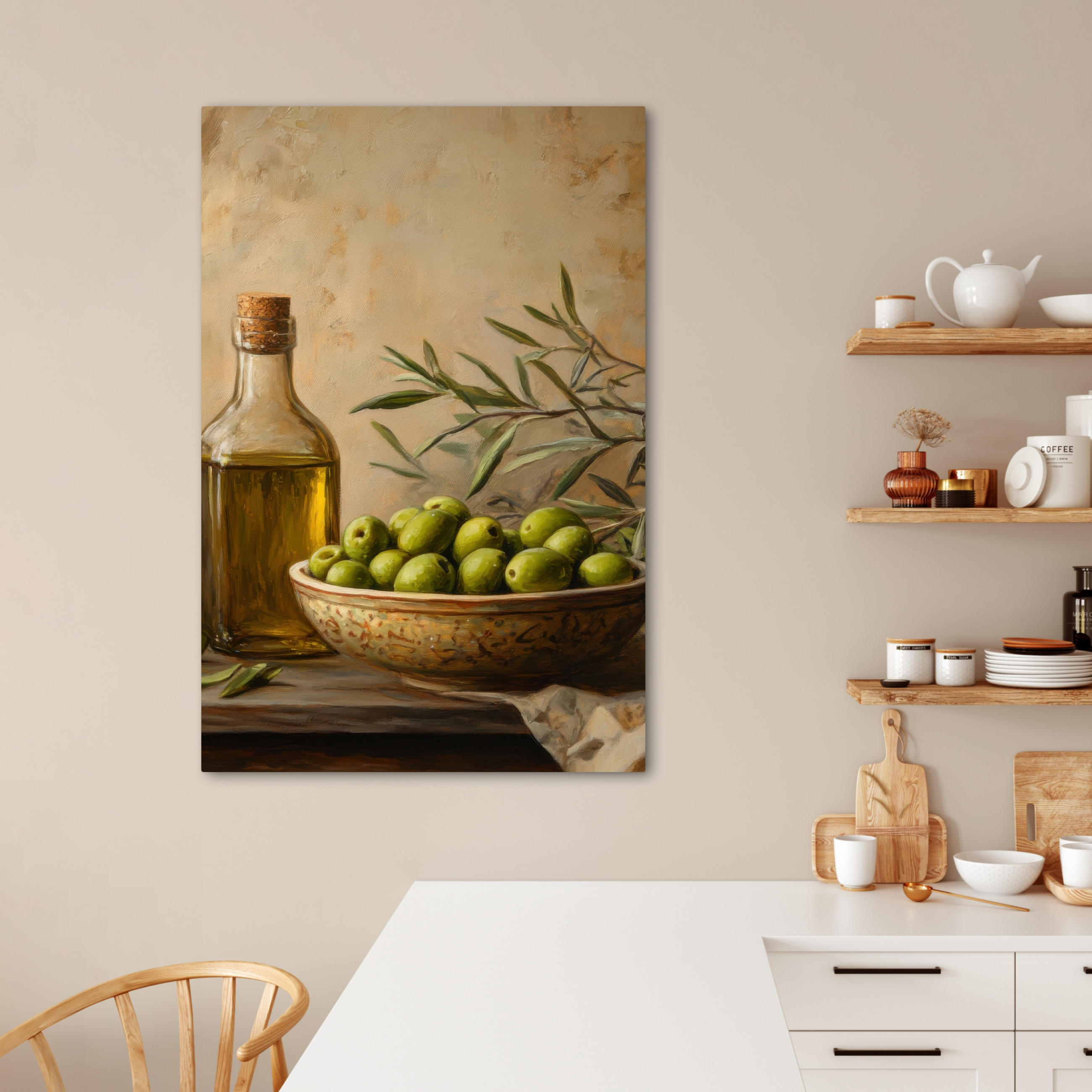LEINWANDBILD Oliven - Stilleben - Vintage 80x120 cm - Olivgrün, Textil (80/120cm) - MuchoWow