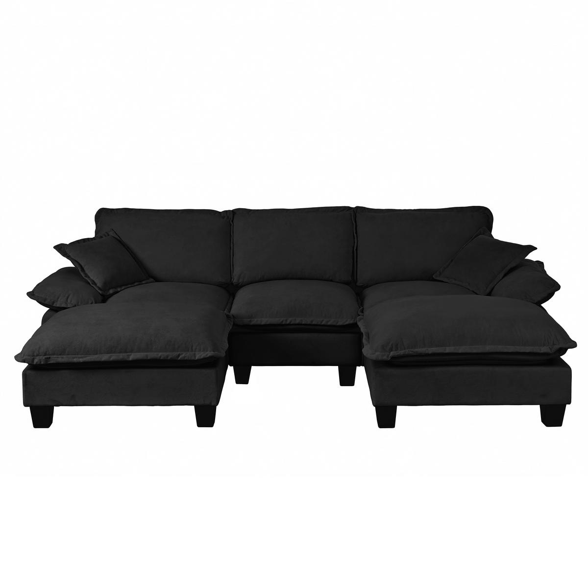 ECKSOFA 263/151/90 cm schwarz aus Chenille mit 2 Ottomanen - Schwarz, Textil (151/263cm) - OKWISH
