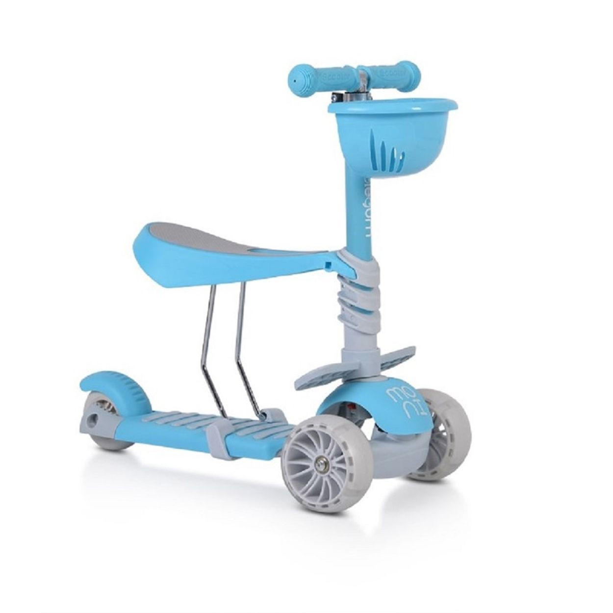 KINDERROLLER Bubblegum 2 in 1 blau Höhe einstellbar, Sitz abnehmbar, 3 Räder - Grau, Kunststoff (56/29/70cm) - Moni