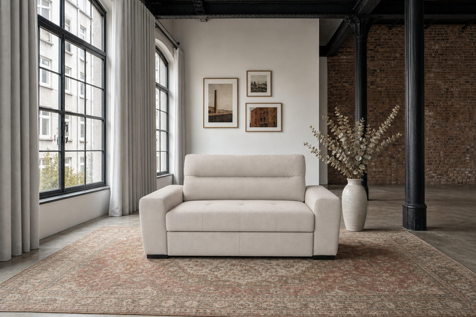 2-SITZER Carlisle Flachgewebe Beige 183/97/93 cm - Naturfarben, Kunststoff/Textil (183/93/97cm) - foamnova