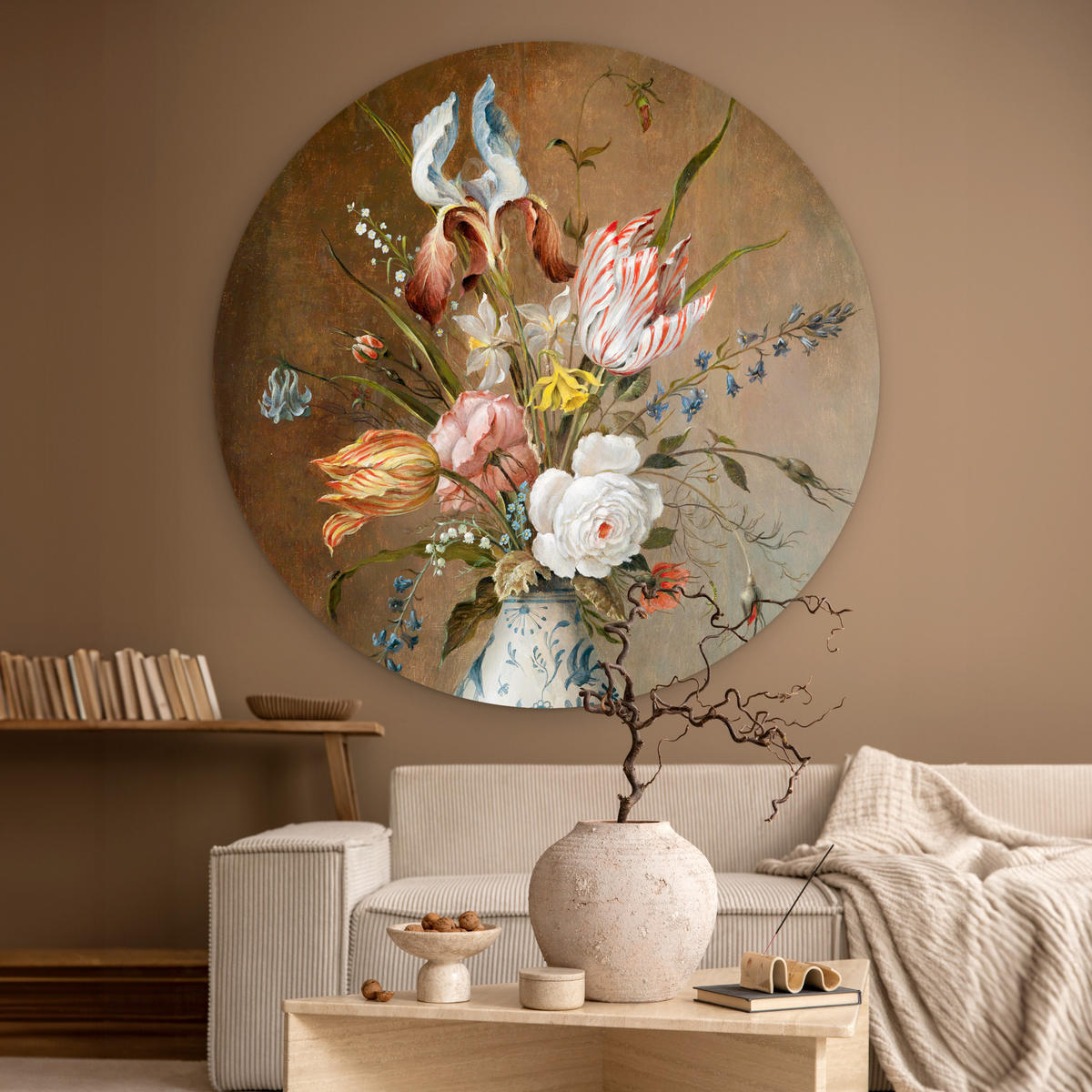 WANDBILD Stilleben mit Blumen - Balthasar van der Ast - Malerei 150x150 cm - Sandfarben, Kunststoff (150/150cm) - MuchoWow