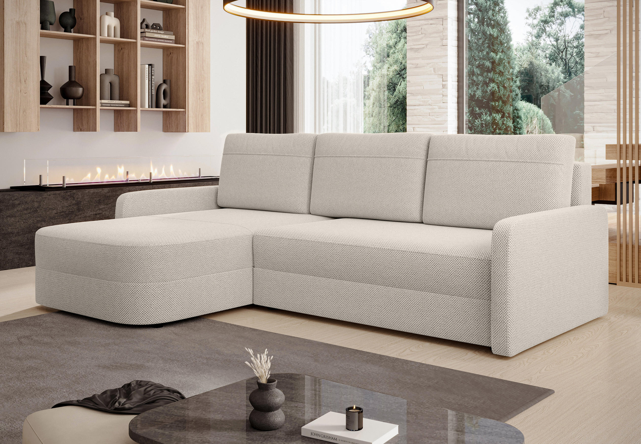 ECKSOFA L Form Nebbiolo Beige 250/170/88 cm – modernes Sofa fürs Wohnzimmer - Beige/Schwarz, Kunststoff/Textil (250/170cm) - AX Living