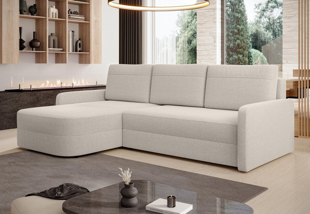 ECKSOFA L Form Nebbiolo Beige 250/170/88 cm – modernes Sofa fürs Wohnzimmer - Beige/Schwarz, Kunststoff/Textil (250/170cm) - AX Living