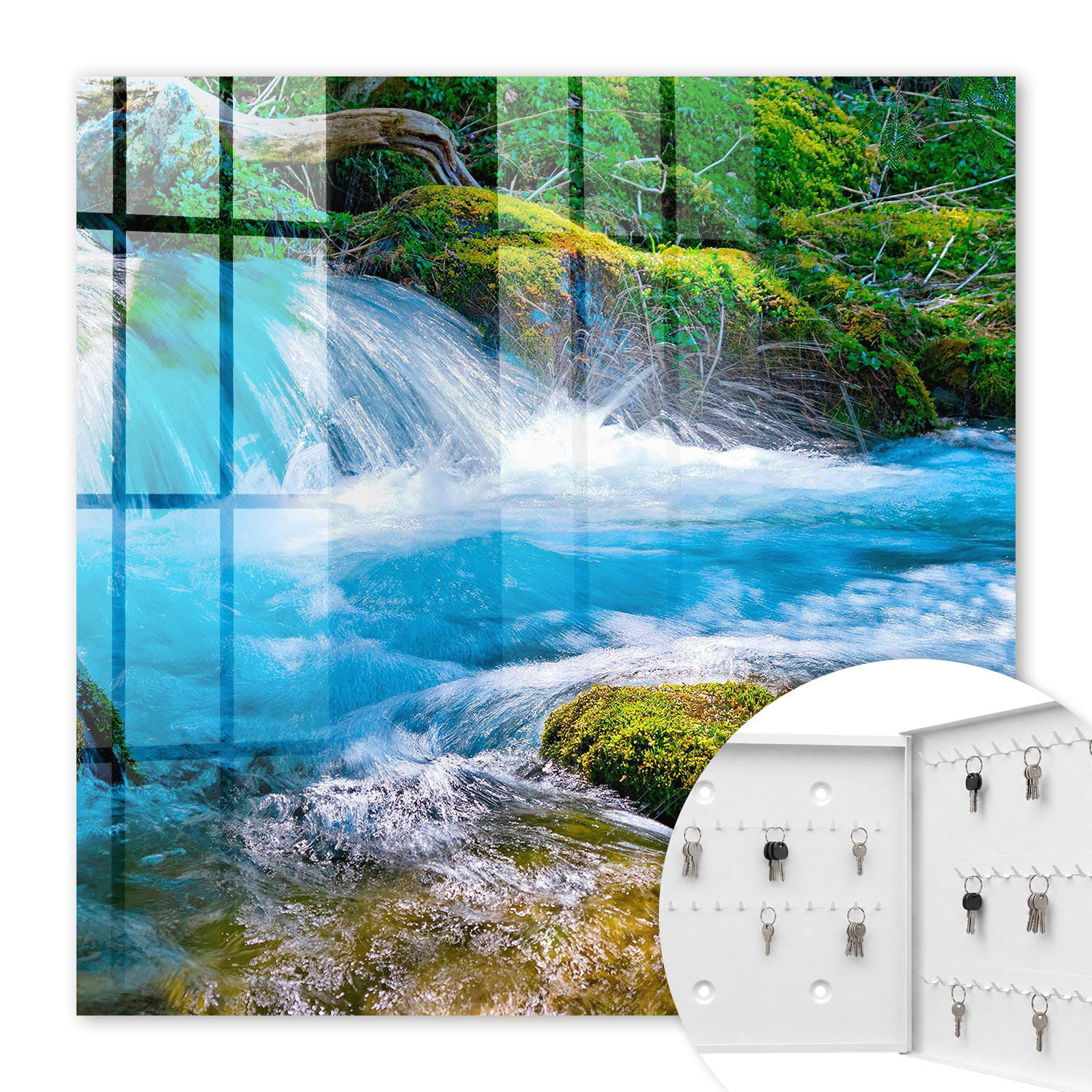 SCHLÜSSELBOX Weiß 30x30 cm – Türöffnung nach rechts - Ein ruhiger Fluss - Blau, Metall (30/30/5cm) - TULUP
