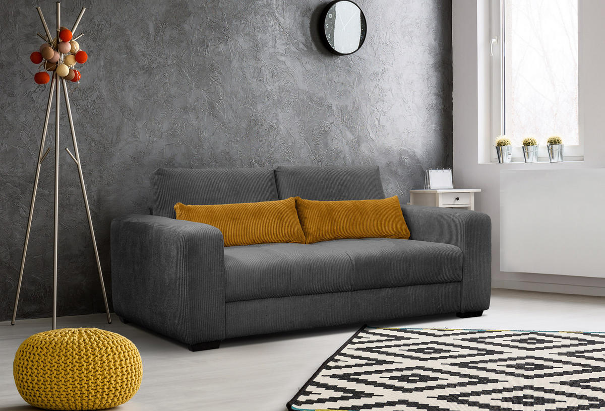 SOFA OLI 3-Sitzer, dunkelgrau - Dunkelgrau, Holz/Textil (208/91/108cm) - Courtois Laville