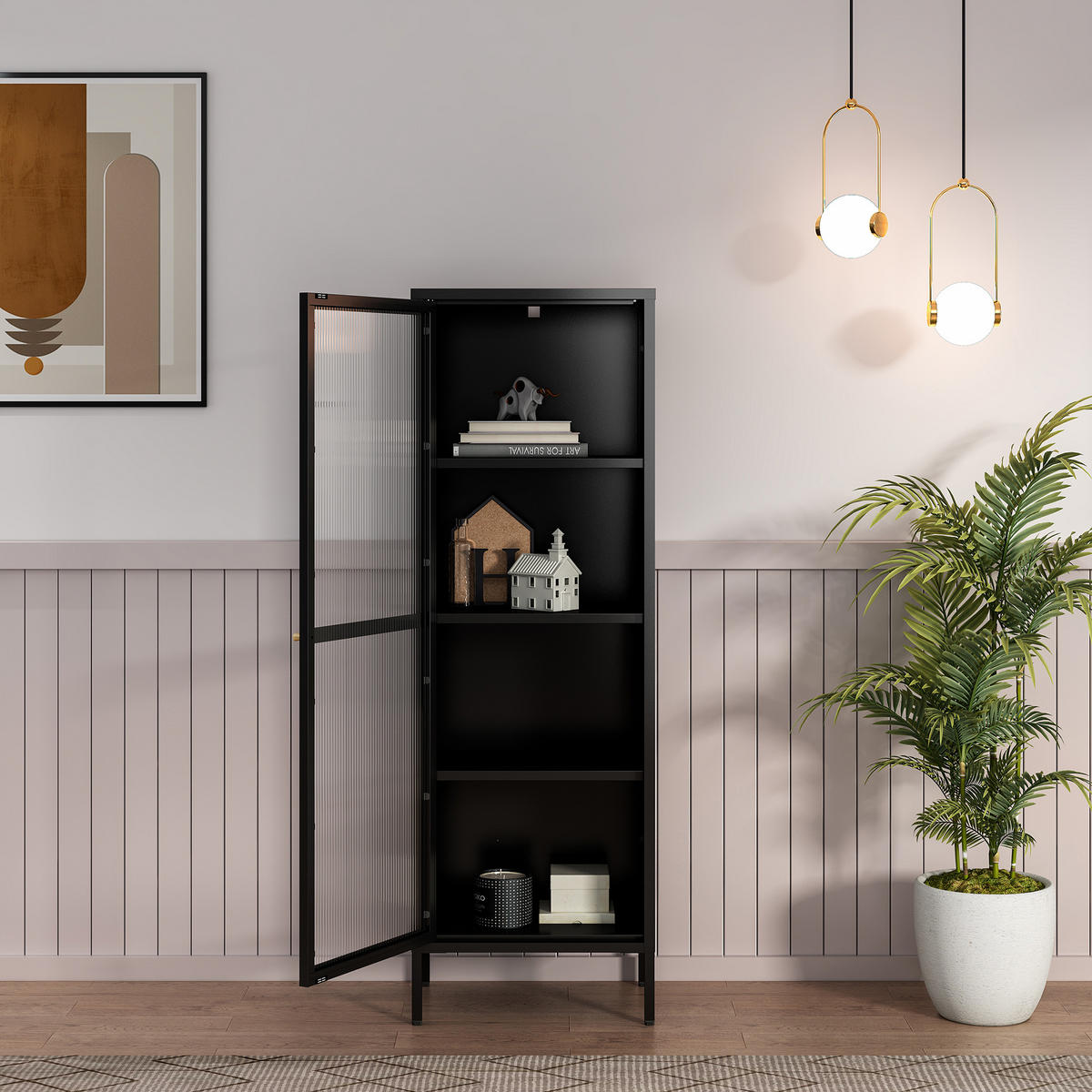 VITRINENSCHRANK Säkylä - Schwarz, Glas/Metall (50/150/35cm) - [en.casa]
