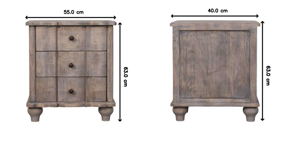 NACHTTISCH mit Acid-Wash-Finish, 3 Schubladen, grau - Grau, Holz (55/63/40cm) - Artisan Furniture