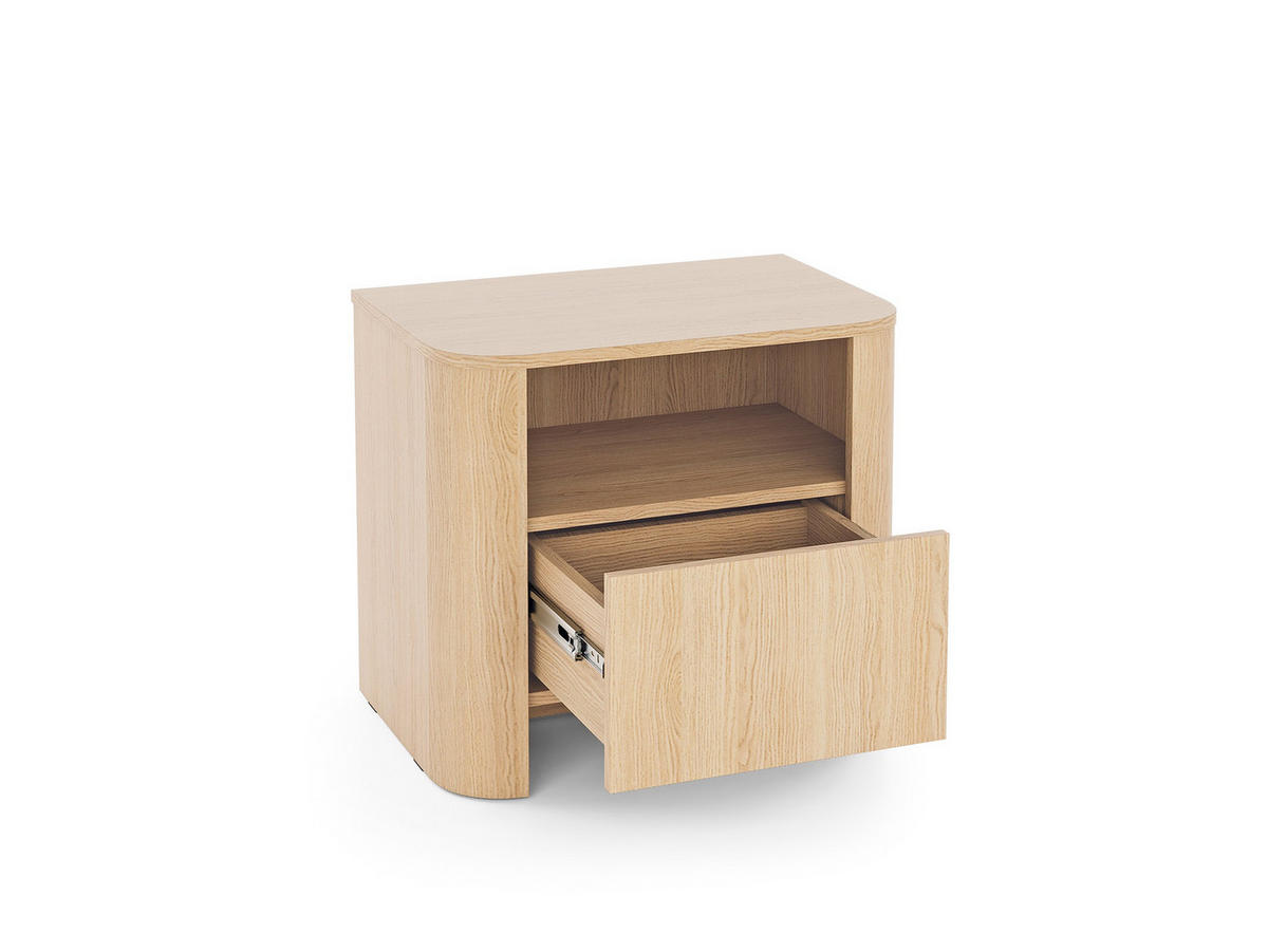 NACHTTISCH Fari Eiche Vincenza, mit Schublade - Hellbraun/Schwarz, Holzwerkstoff (58/52/39cm) - Bettso
