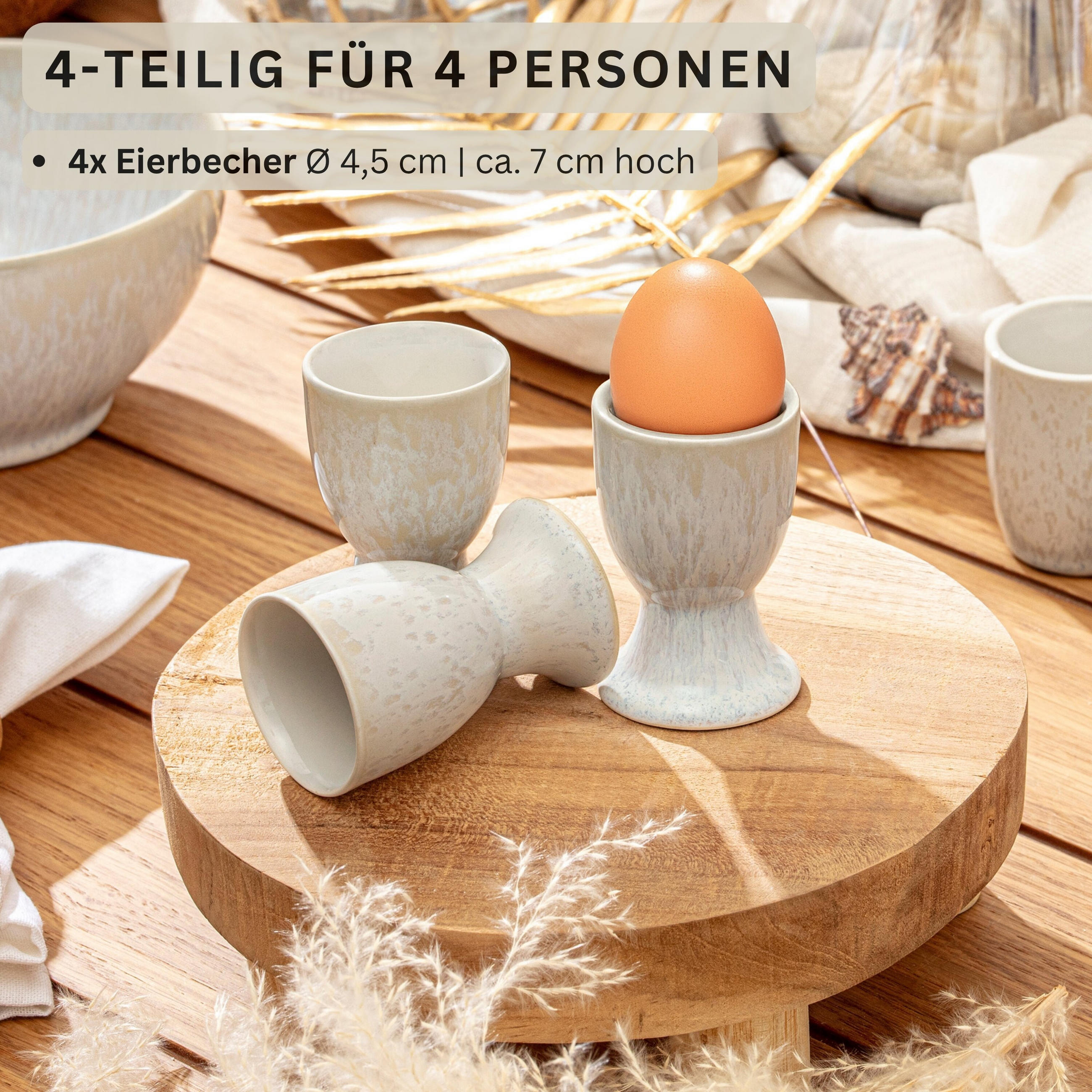 EIERBECHER SET KORFU - 4 teilig aus Steingut - Creme, Stein (4.5/7/4.5cm) - Sänger