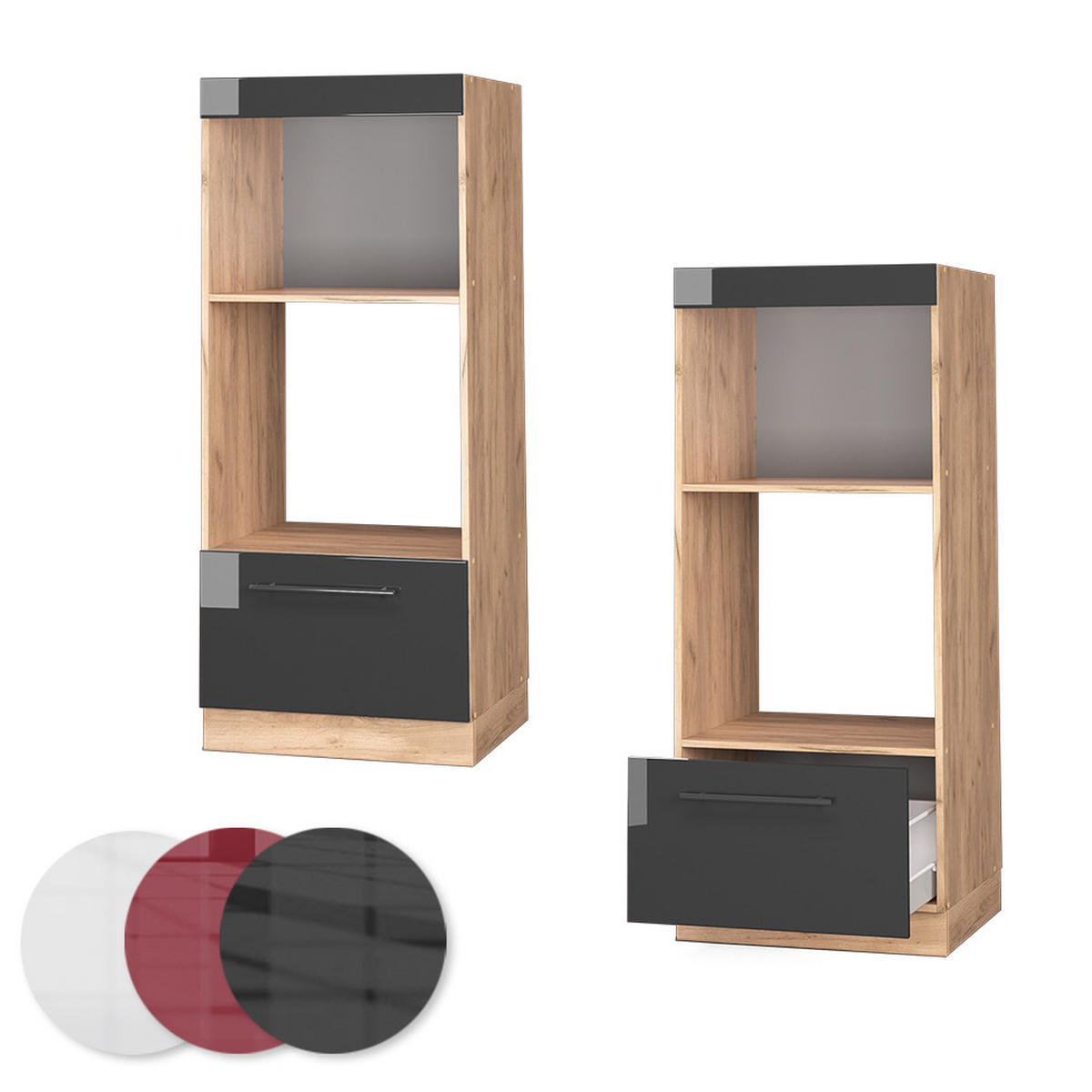 MIKROWELLENSCHRANK Fame-Line Anthrazit Hochglanz 60 cm offen - Honigeiche/Schwarz Hochglanz, Holzwerkstoff (60/153.6/58.1cm) - Vicco