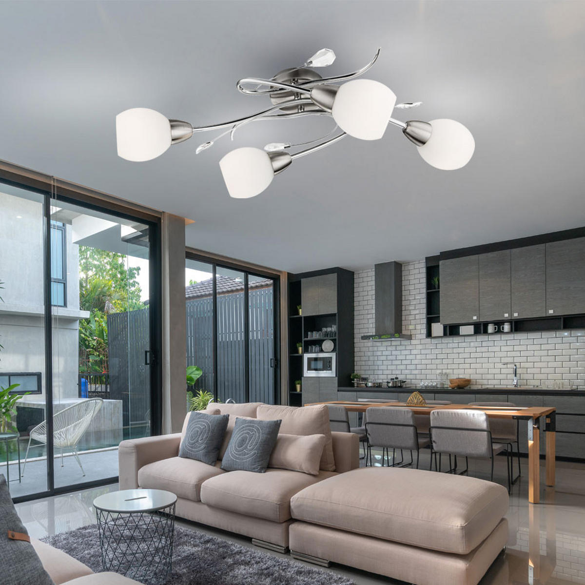 LED DECKENLEUCHTE Metall Silber Kristalloptik - Silberfarben, Glas (70/25/21cm) - Globo Lighting