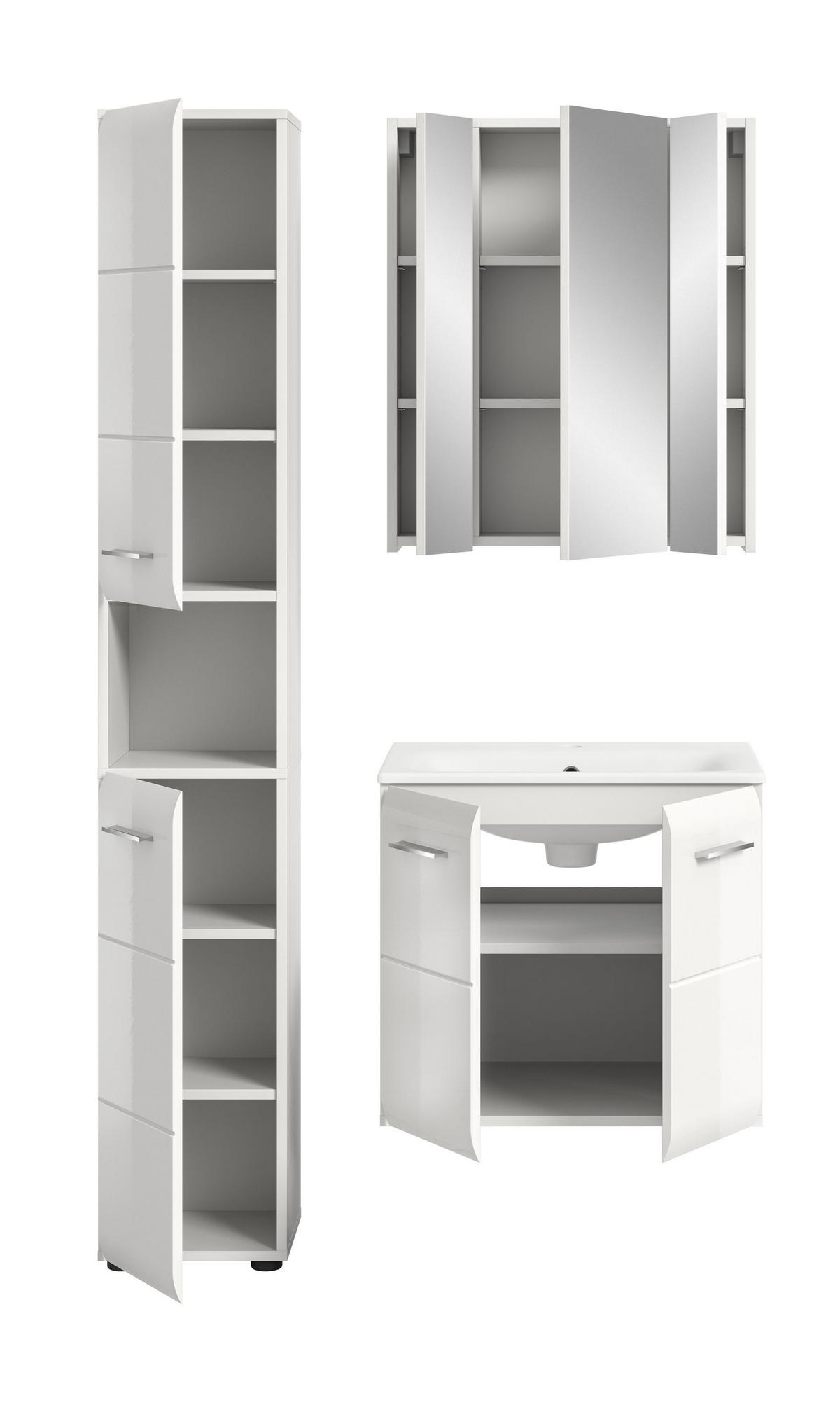 BADEZIMMER 3 tlg. Alba Bad in weiß und weiß hochglanz B/H/T: 105x185x46 cm - Weiß, Holz (105/185/46cm)