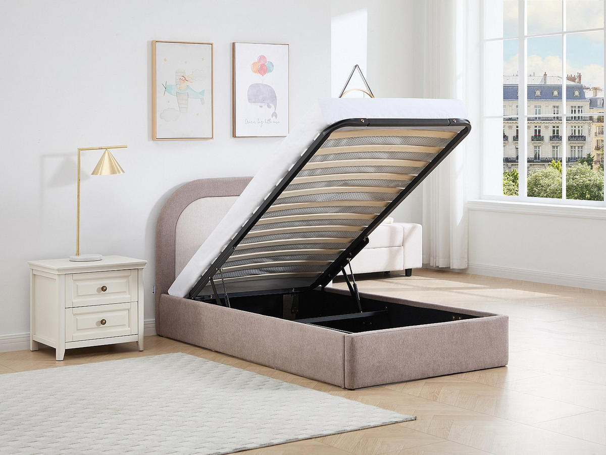 BETT mit Bettkasten - 1 Person - stoff - taupe, beige Idono - Taupe/Beige, Textil (90/190cm) - Vente-Unique
