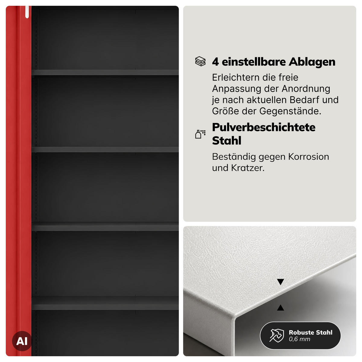 BÜROSCHRANK mit Zahlenschloss DANIEL 185x90x40 cm - Anthrazit/Rot, Metall (90/185/40cm) - Jan Nowak