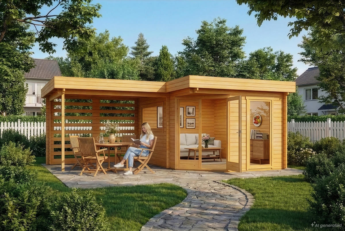 GARTENHAUS Holz Pepe Optima - Pinienfarben, Holz (618/230/462cm) - Alpholz