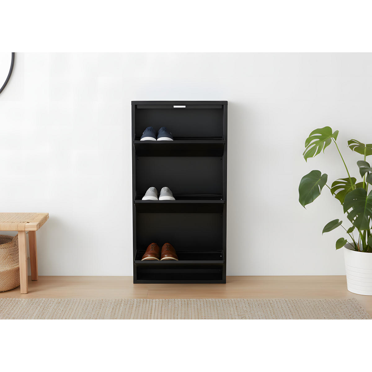 SKOSKÅP Pisa 50 x 16 x 106 cm – svart - Svart, Träbaserade material/Metall (50/106/16cm) - ebuy24