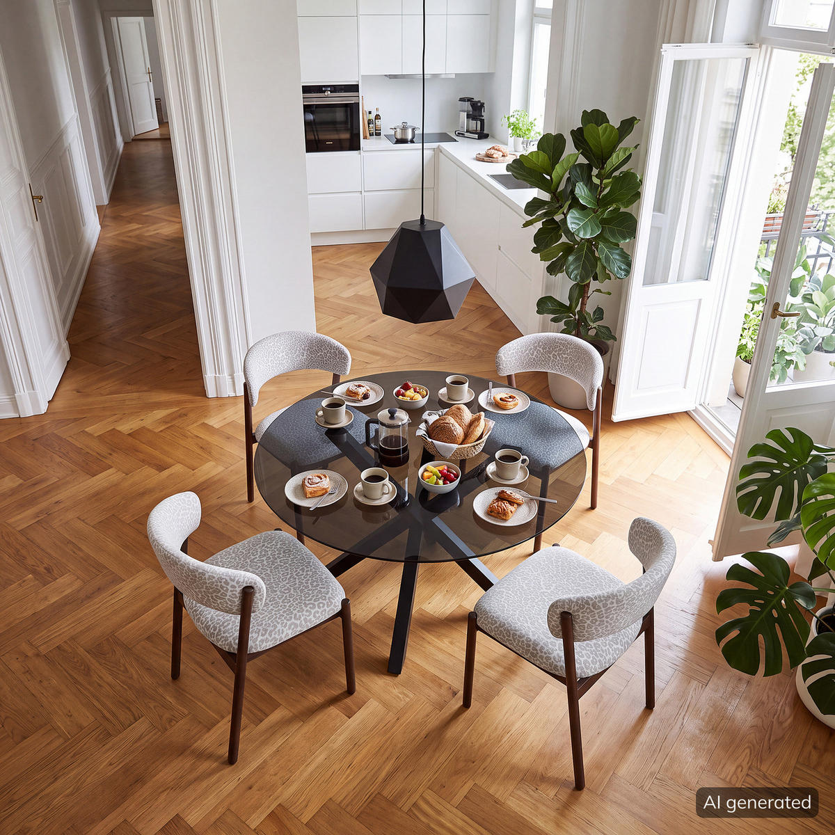 ESSTISCH rund - Glas / Eiche massiv - Eichefarben/Schwarz, Glas/Holz (119/119/76cm) - home24