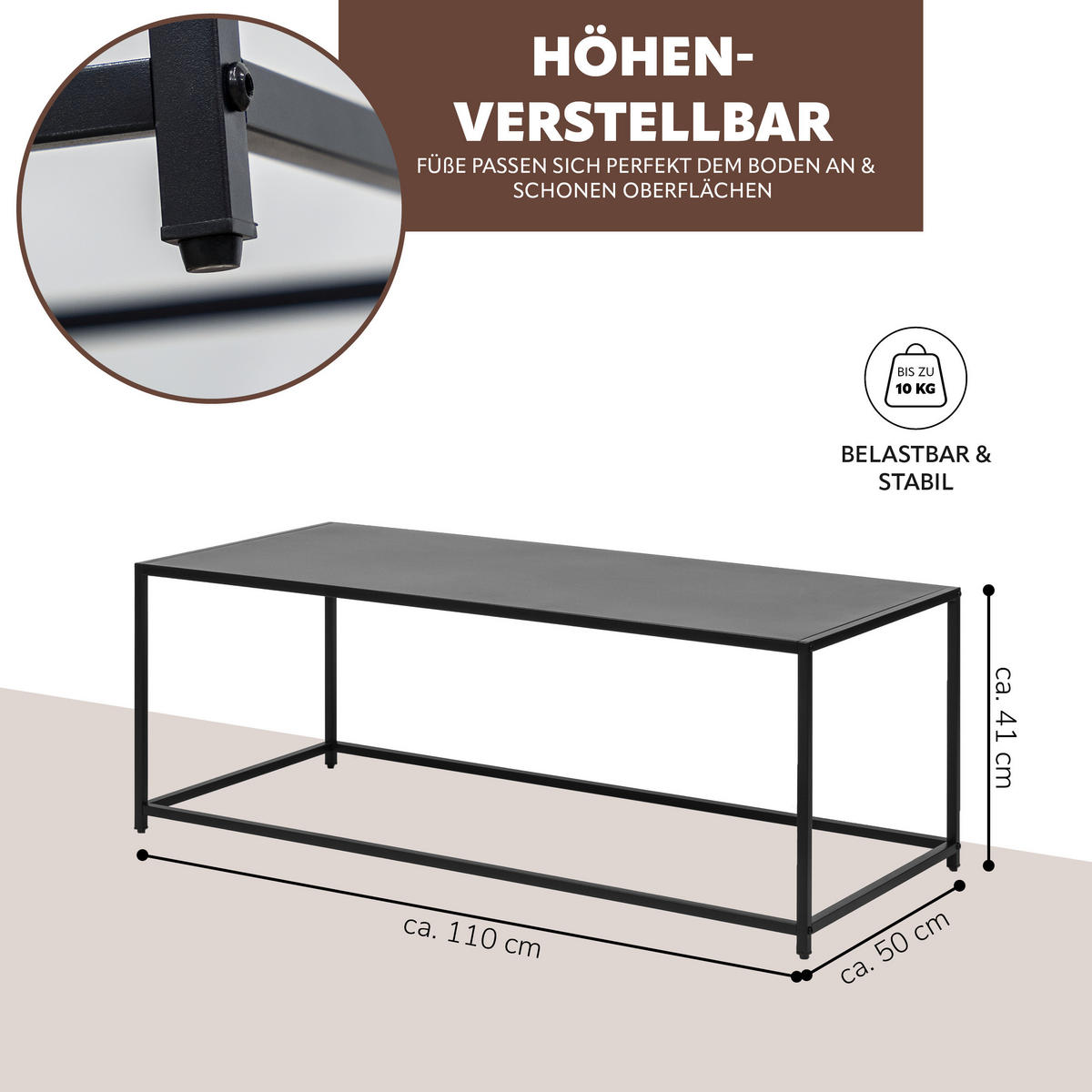 COUCHTISCH, schwarz, Metall - Schwarz, Metall (110/50/41cm) - eluno