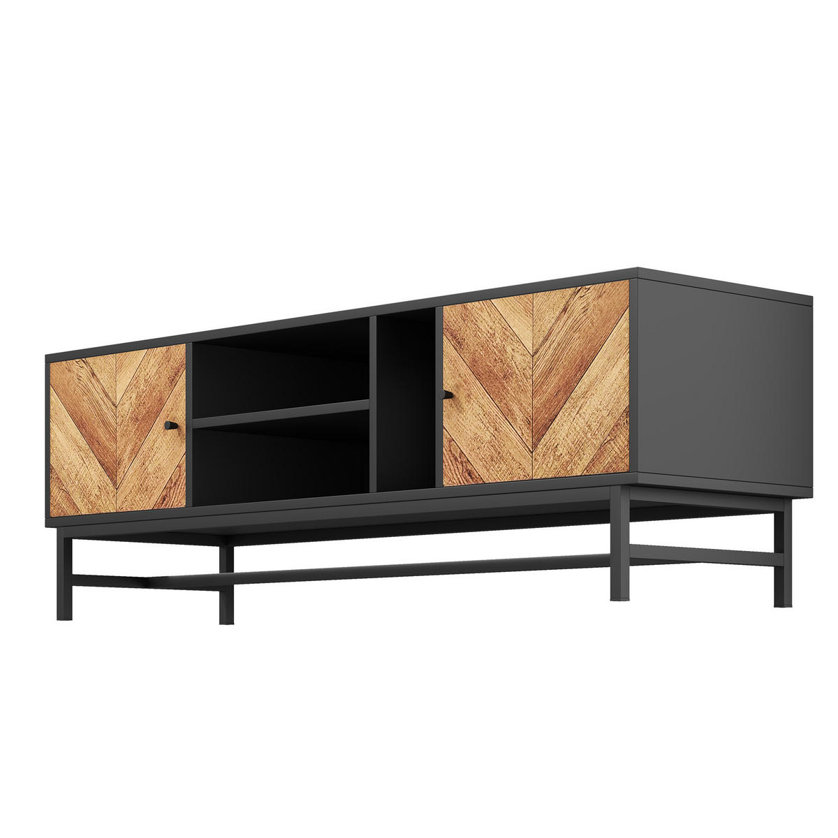 TV-SCHRANK Lowboard 150 cm schwarz Holz Stauraum - Naturfarben, Metall (150/55/38cm) - Fortuna Lai