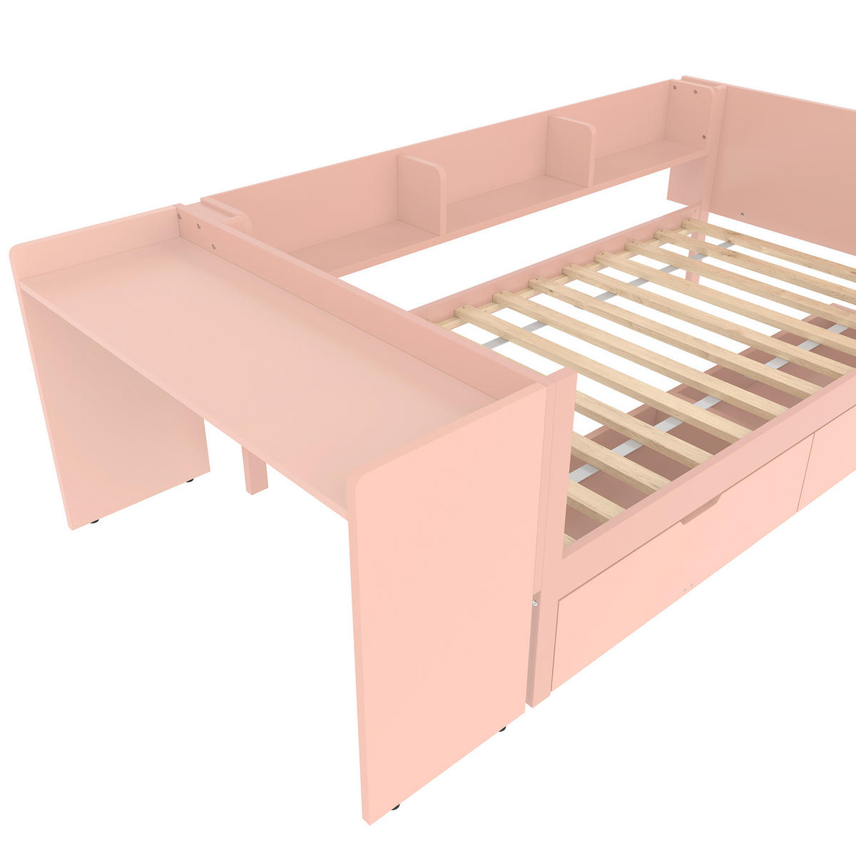 RAHMENBETT 90/200 cm mit Schreibtisch und 2 Schubladen in Rosa - Rosa, Holz - BEAOK