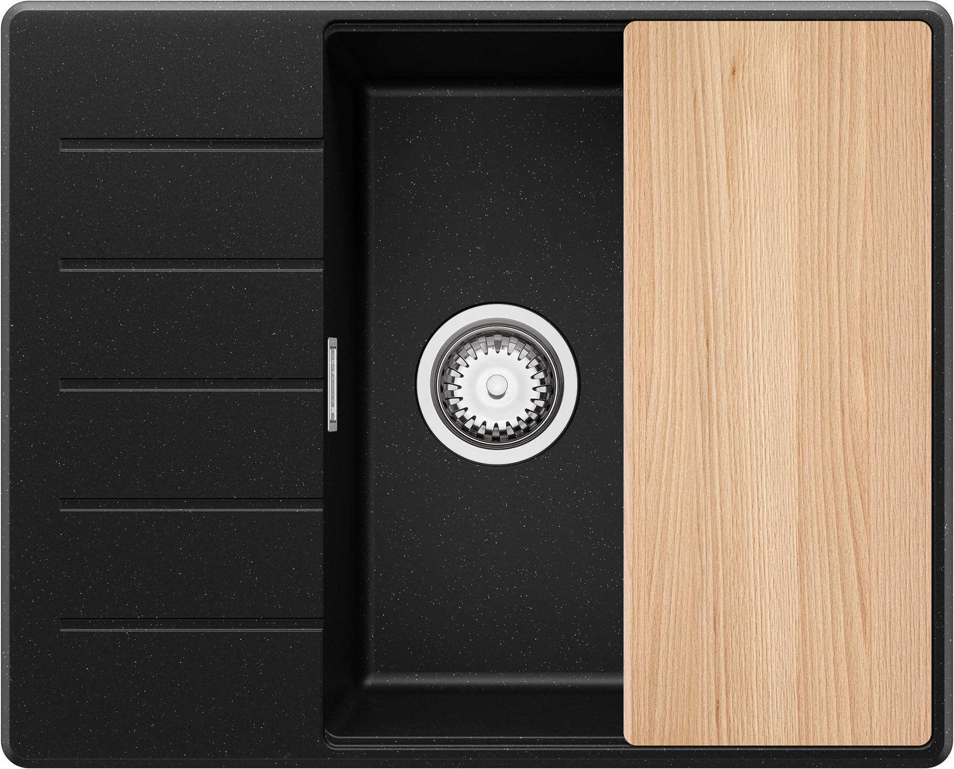 SPÜLBECKEN Kopenhagen, 2-er set Schwarz Metallic 62/50 cm 1 Becken + Ablauf-Set + Schneidebrett ab 50er Unterschrank - Chromfarben/Schwarz Hochglanz, Kunststoff (62/20/50cm) - Primagran