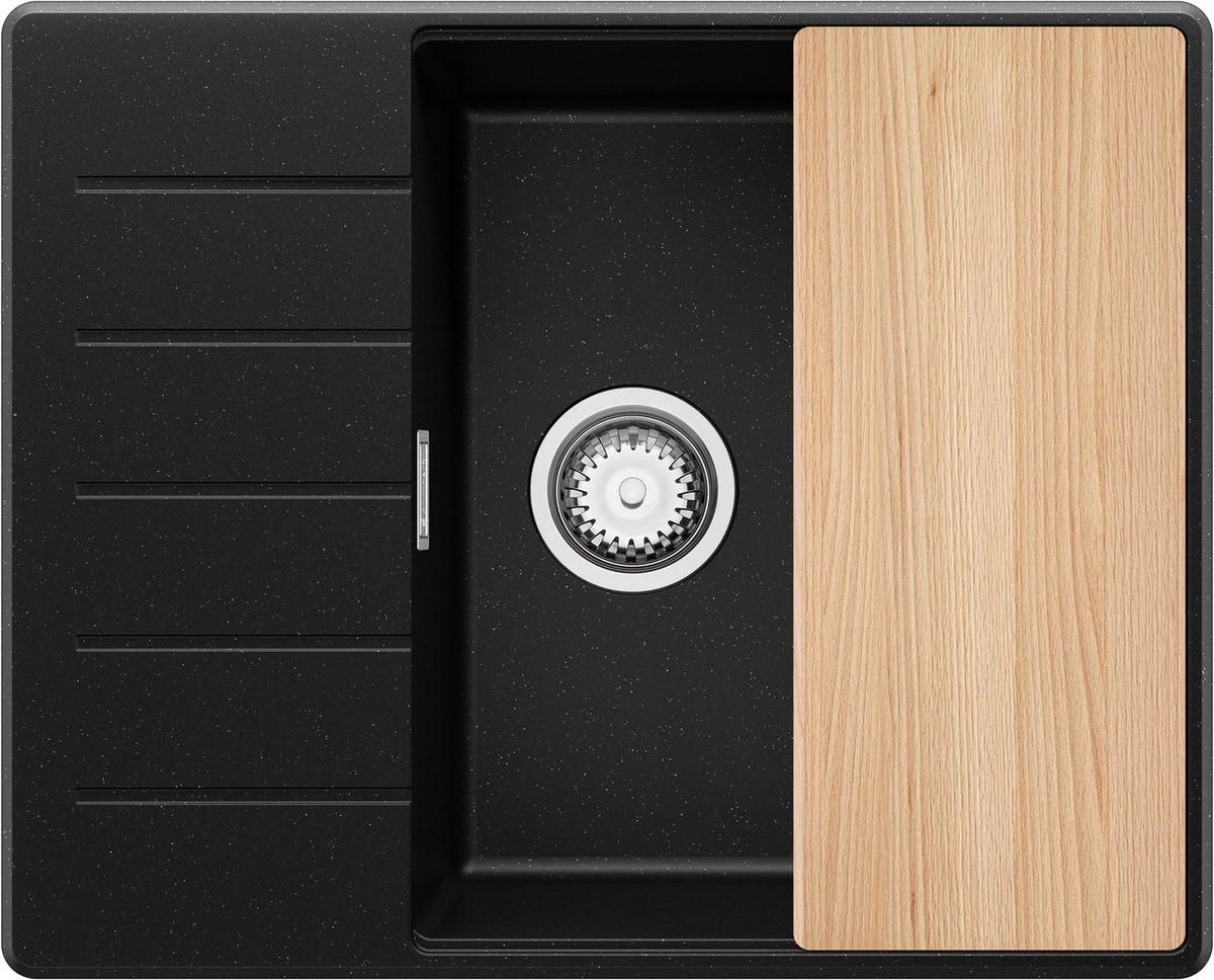 SPÜLBECKEN Kopenhagen, 2-er set Schwarz Metallic 62/50 cm 1 Becken + Ablauf-Set + Schneidebrett ab 50er Unterschrank - Chromfarben/Schwarz Hochglanz, Kunststoff (62/20/50cm) - Primagran