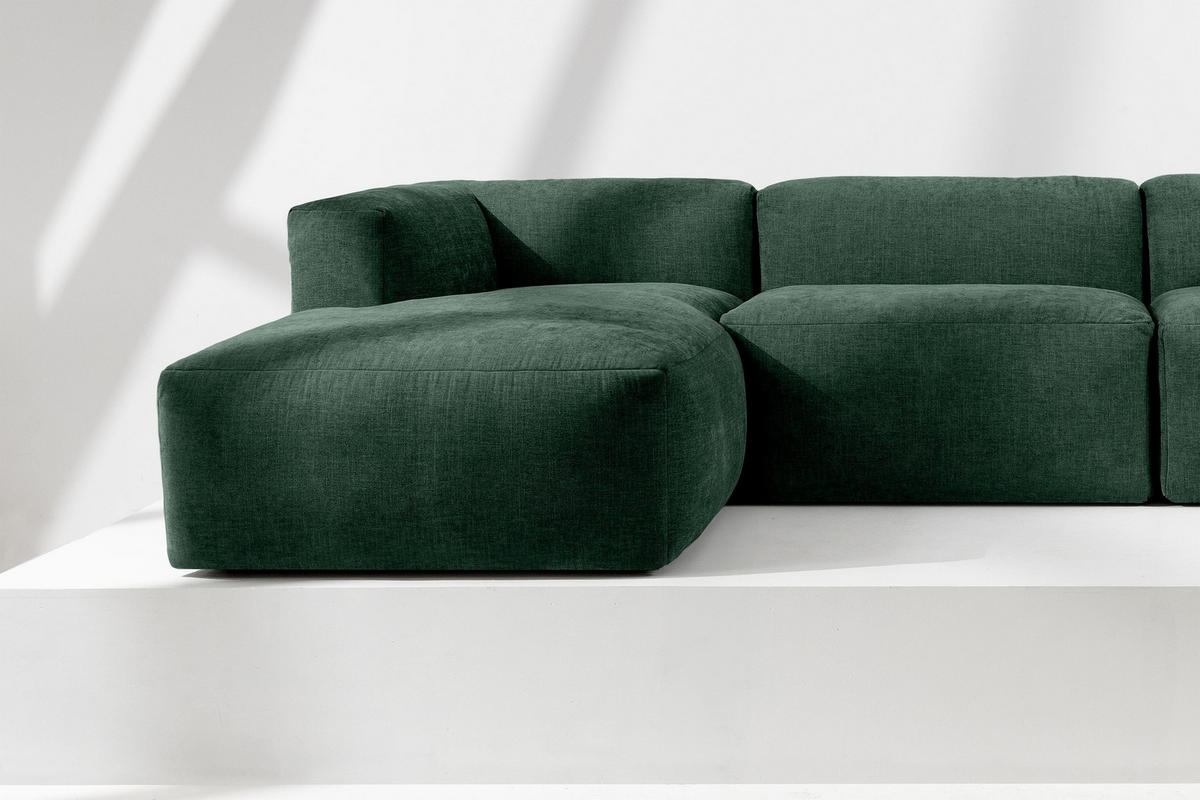 ECKMODULSOFA-LINKS BUFFO mit extrem weicher und bequemer Sitzfläche, Gewebestoff, maritim - Grün, Textil (297/180cm) - KONSIMO®
