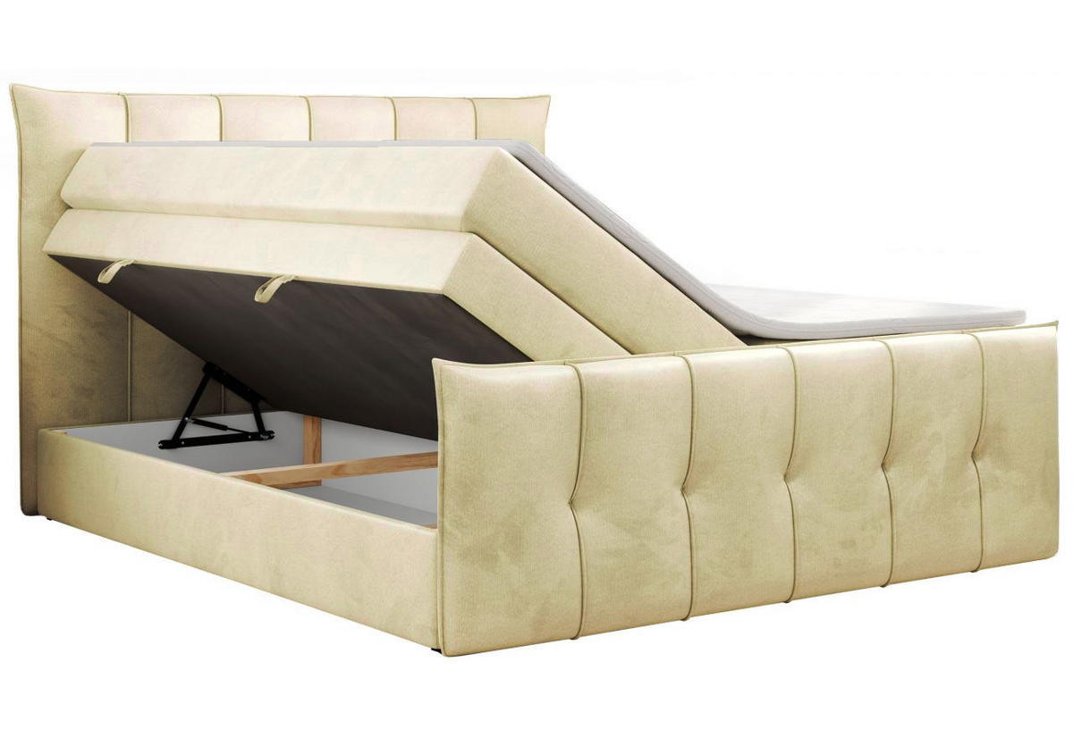 BOXSPRINGBETT SUPREME mit Topper und Bettkasten, Creme, 160x200 cm - Creme, Textil (160/200cm) - KS Home Concept