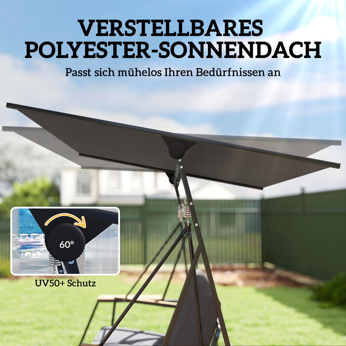 HOLLYWOODSCHAUKEL 3-Sitzer 222/131/175 cm Dunkelgrau - Grau, Textil (131/175/222cm) - Outsunny