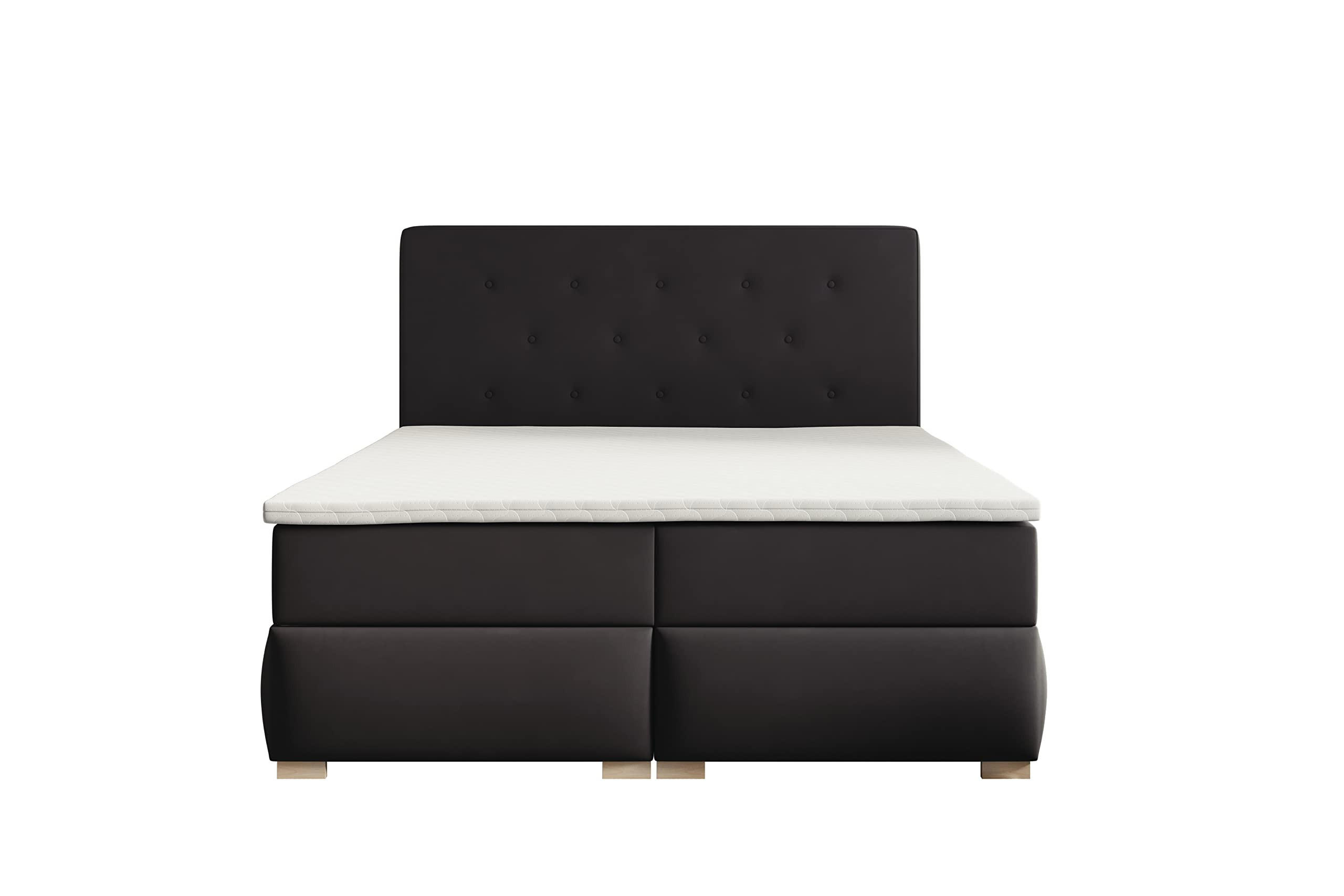 BOXBETT LUPIN, 140 x 200 cm, Double Bed für Schlafzimmer, Elegant Matratze und Bettkasten, Schwarz - Schwarz, Holz/Textil (140/200cm) - Trada