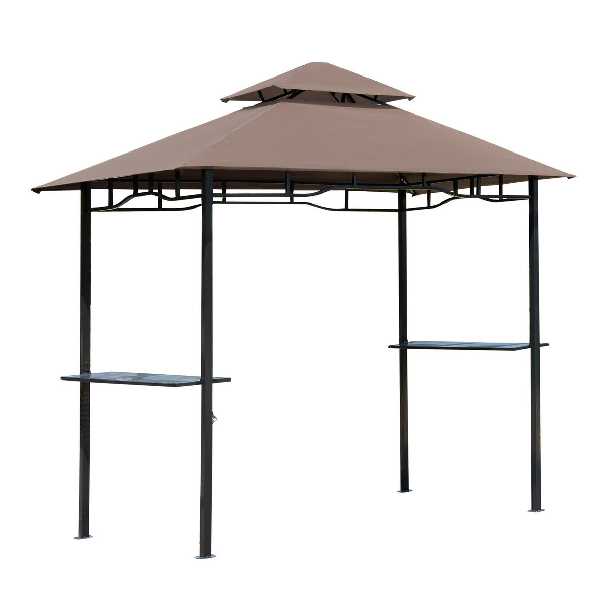 GRILLPAVILLON Stahl+Eisen Kaffeebraun - Dunkelbraun/Schwarz, Kunststoff/Metall (148/252/245cm) - Outsunny
