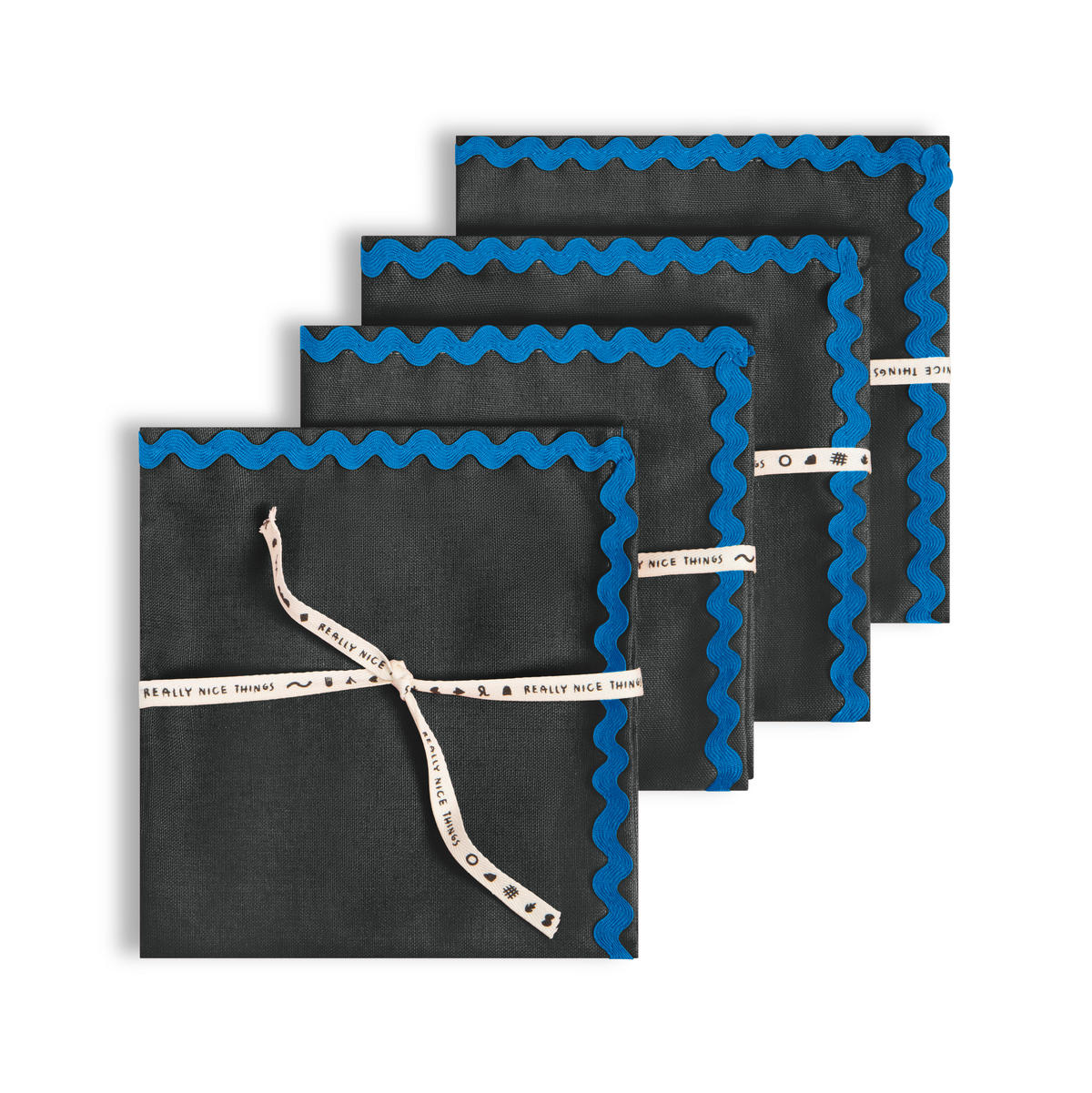 TISCHET 8-teilig, 100% Leinen, grau und blau SET WAVY - Grau, Textil (40/130cm) - RNT By Really Nice Things