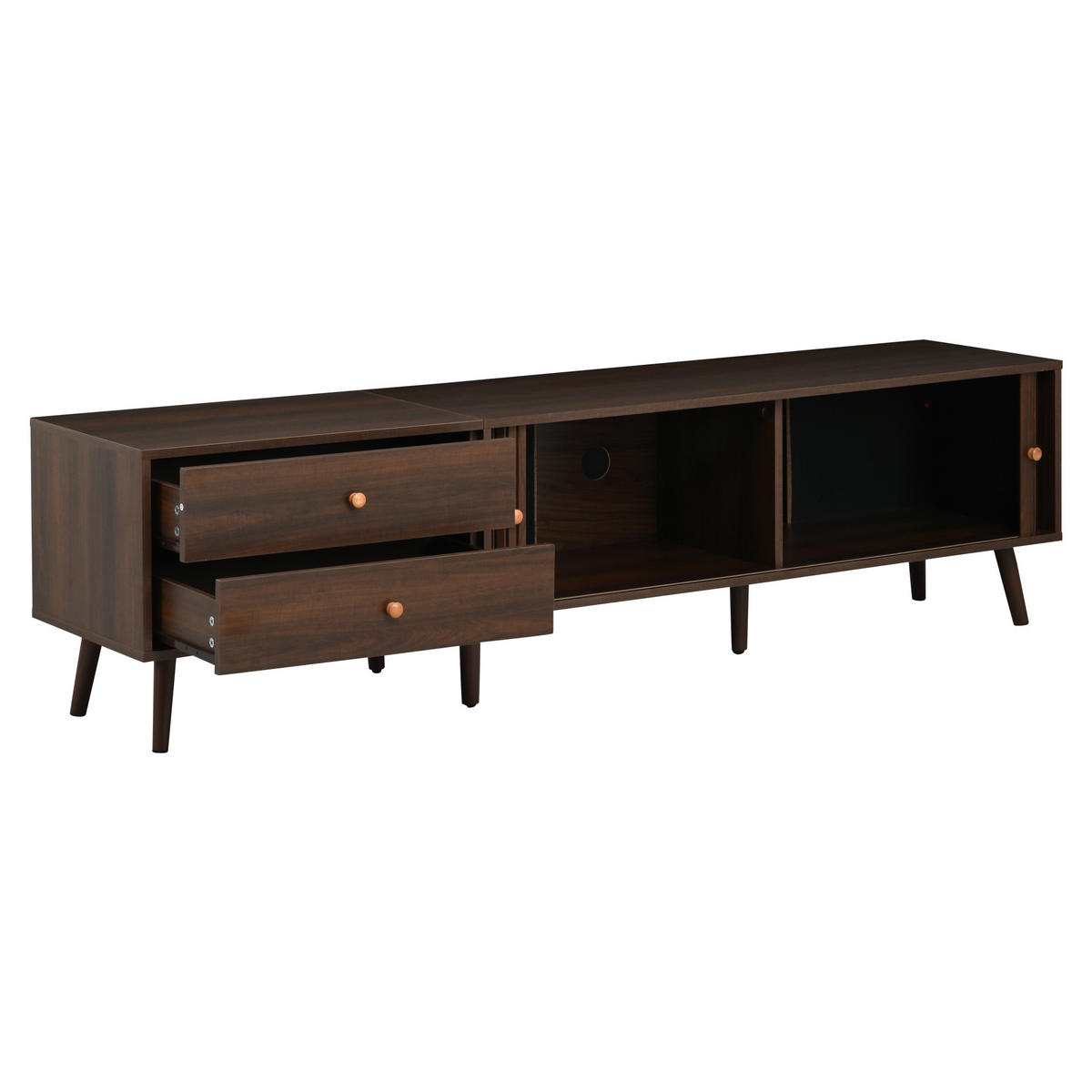 TV-SCHRANK 180/40/46,5 cm Walnussoptik mit 2 Schubladen und 2 Rolltüren - Nussbaumfarben, Holzwerkstoff (180/46.5/40cm) - Oxeza