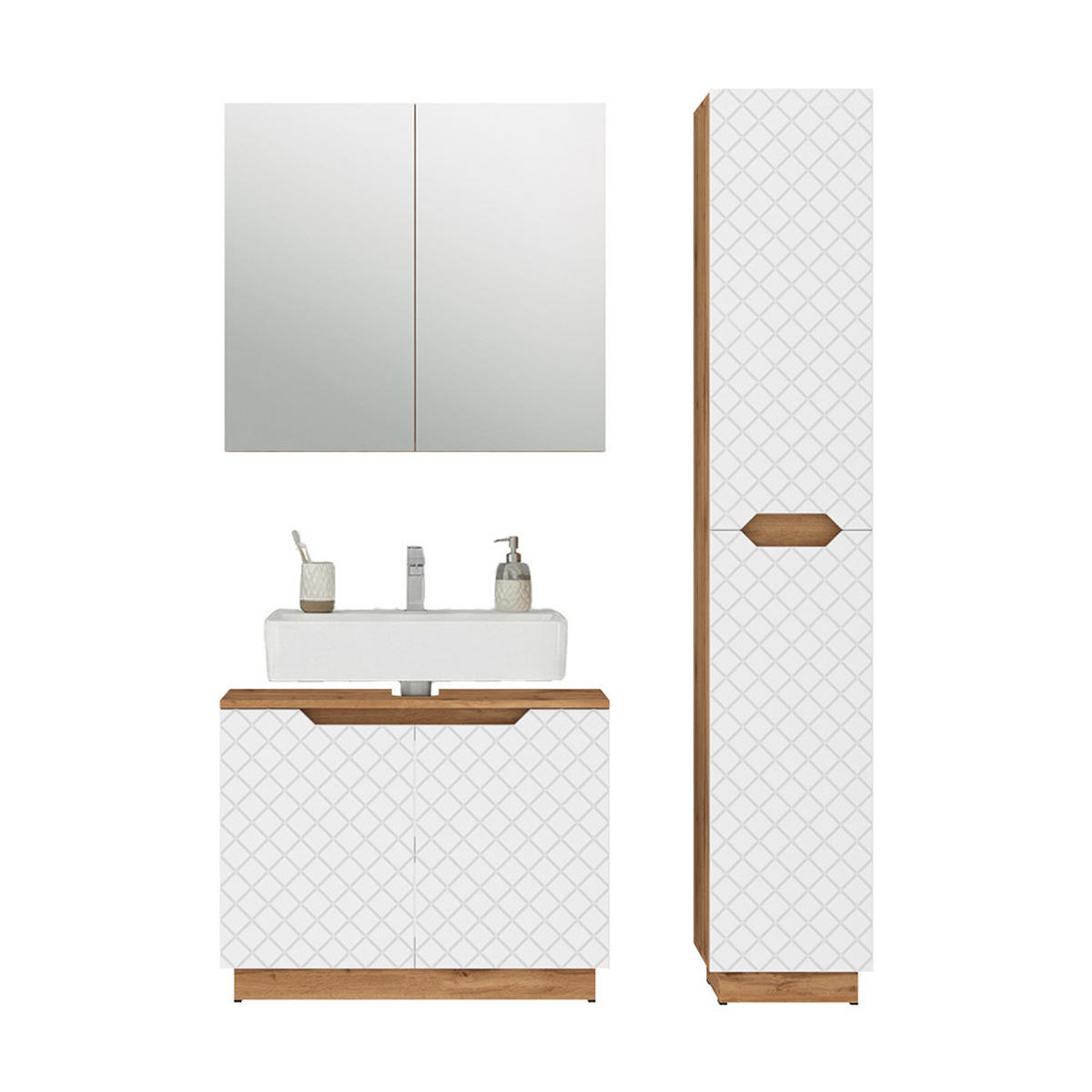 KOUPELNOVÝ NÁBYTEK Lotta Dub/bílá se strukturou dlaždic - bílá, kompozitní dřevo (79.6/62.5/32cm) - Vicco