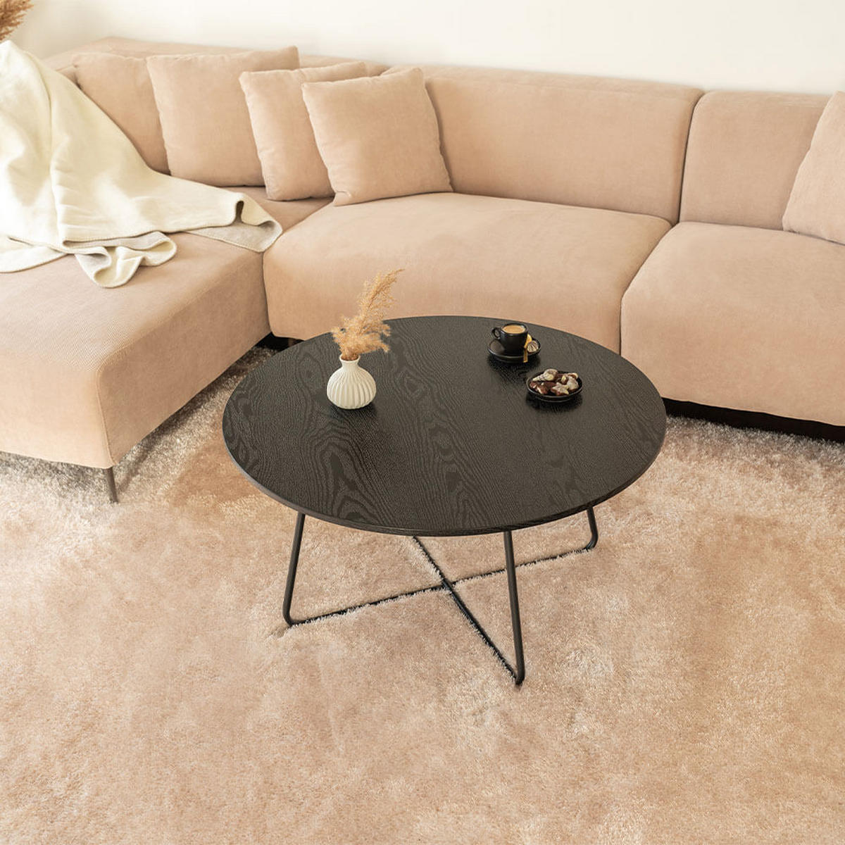 COUCHTISCH Rund NOVARA - 88 x 47 cm Dark Oak - Schwarz, Holz (110/66/47cm) - Home Deluxe