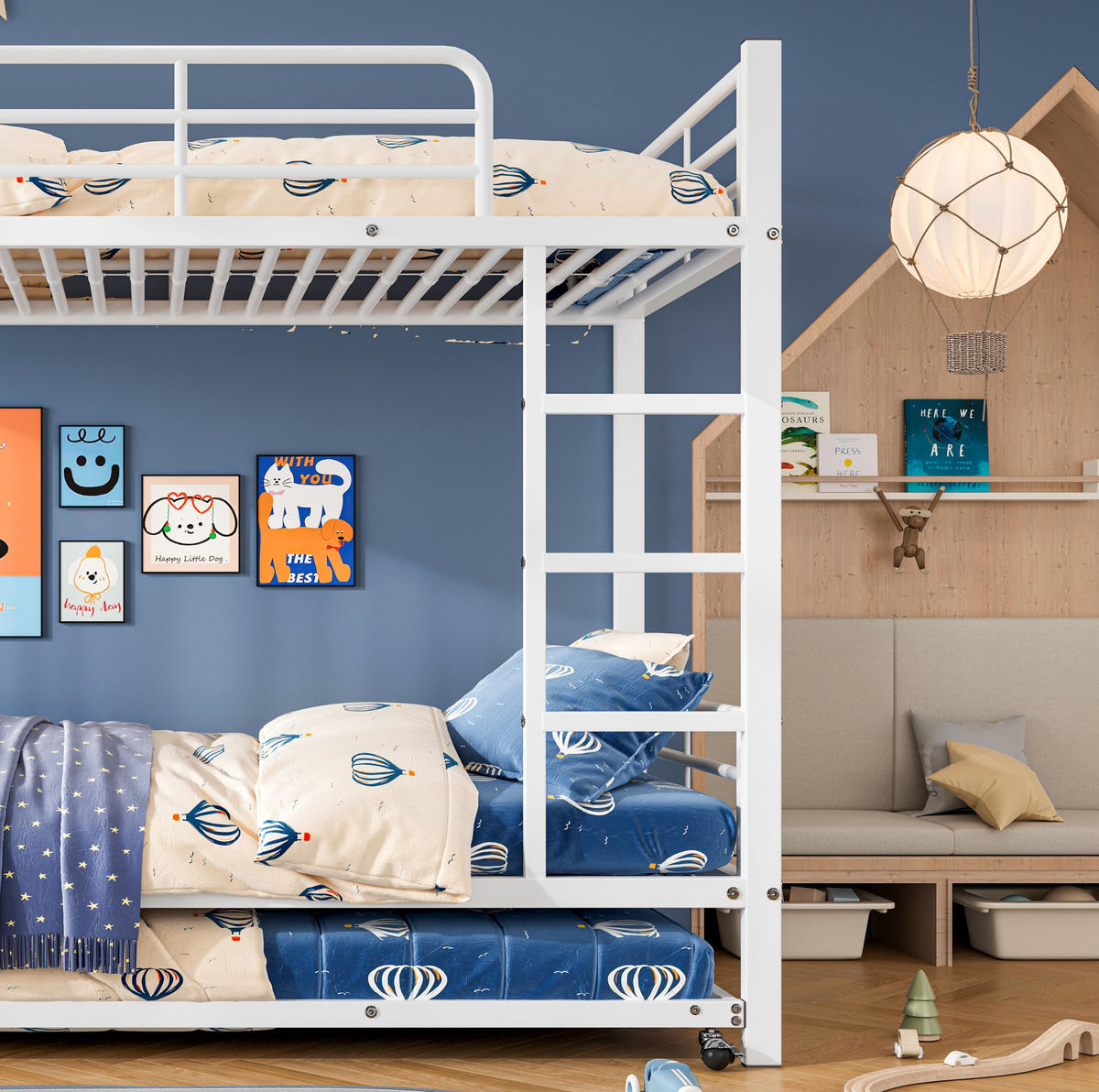 ETAGENBETT mit Ausziehbett 90x200 cm und 90x190 cm Metall Weiß - Weiß, Metall (90/200cm) - Beauniv
