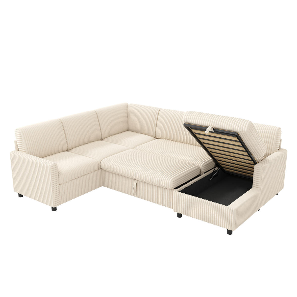 SOFA U Oblik na Razvlačenje Cord 220x274x85 cm Bež - bež, tekstil (274/85/220cm) - FLIEKS