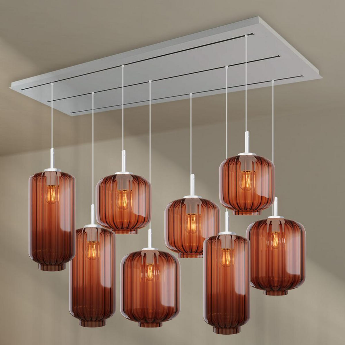 HÄNGELEUCHTE Velo 8-flammig Braun Ø 18/20/25cm - Braun/Weiß, Glas (25/25/27cm) - s.luce