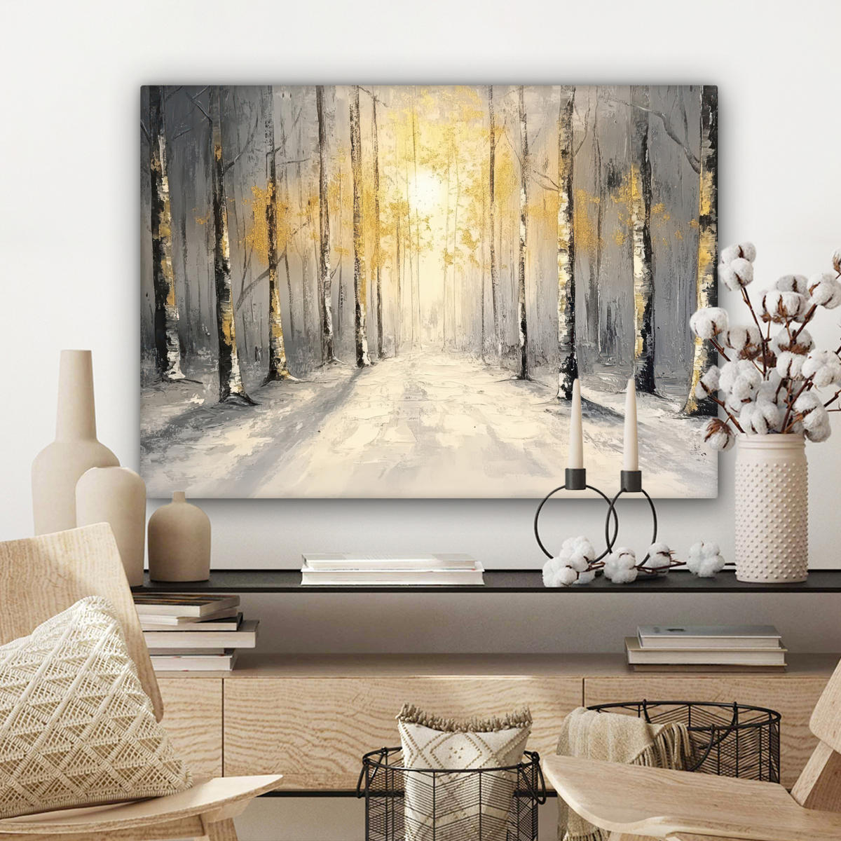 LEINWANDBILD Winter - Abstrakt - Schnee - Natur - Sonne Wandbilder 80x60 cm - Grau, Textil (80/60cm) - MuchoWow