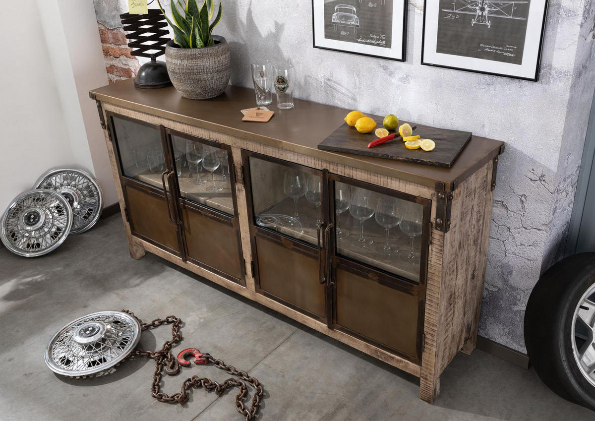 SIDEBOARD Mango 180x40x90 braun lackiert HEAVY INDUSTRY #250 - Braun, Holz (180/90/40cm) - Massivmoebel24