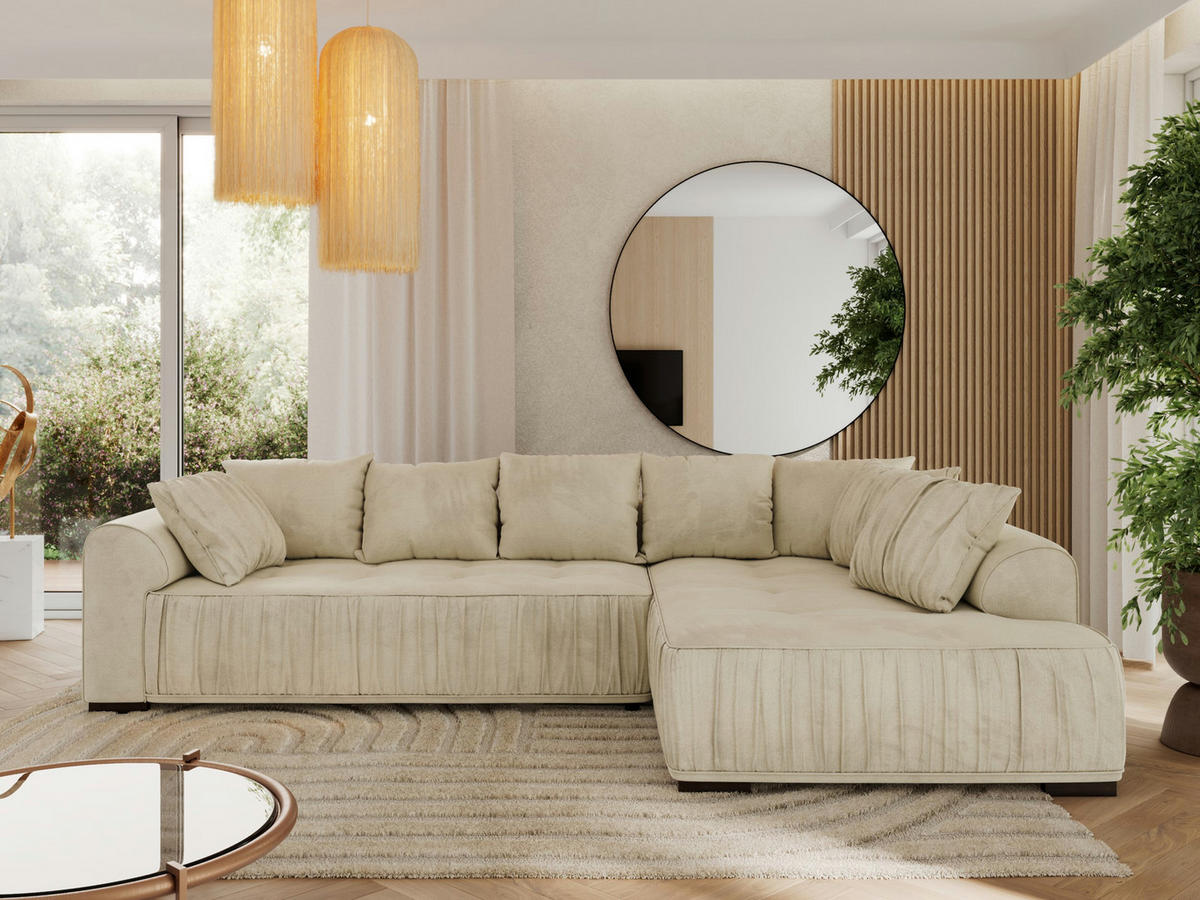 ECKSOFA ORTA Beige Velvet - Rechts - Beige/Schwarz, Textil (200/325cm) - MKS