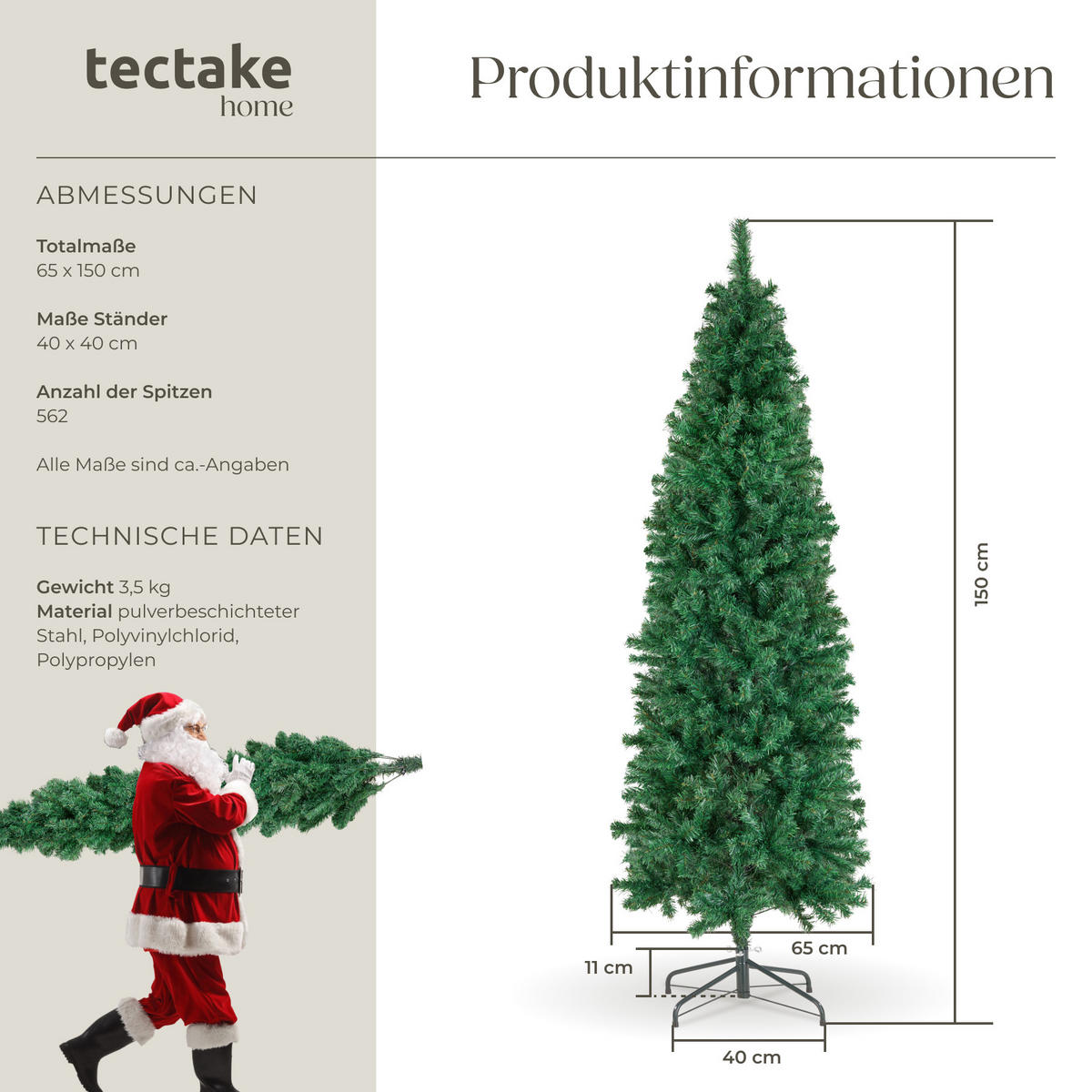 WEIHNACHTSBAUM Comet,pulverbeschichteter Metallständer mit Kunststoffkappen,grün - Grün, Kunststoff (150cm) - tectake