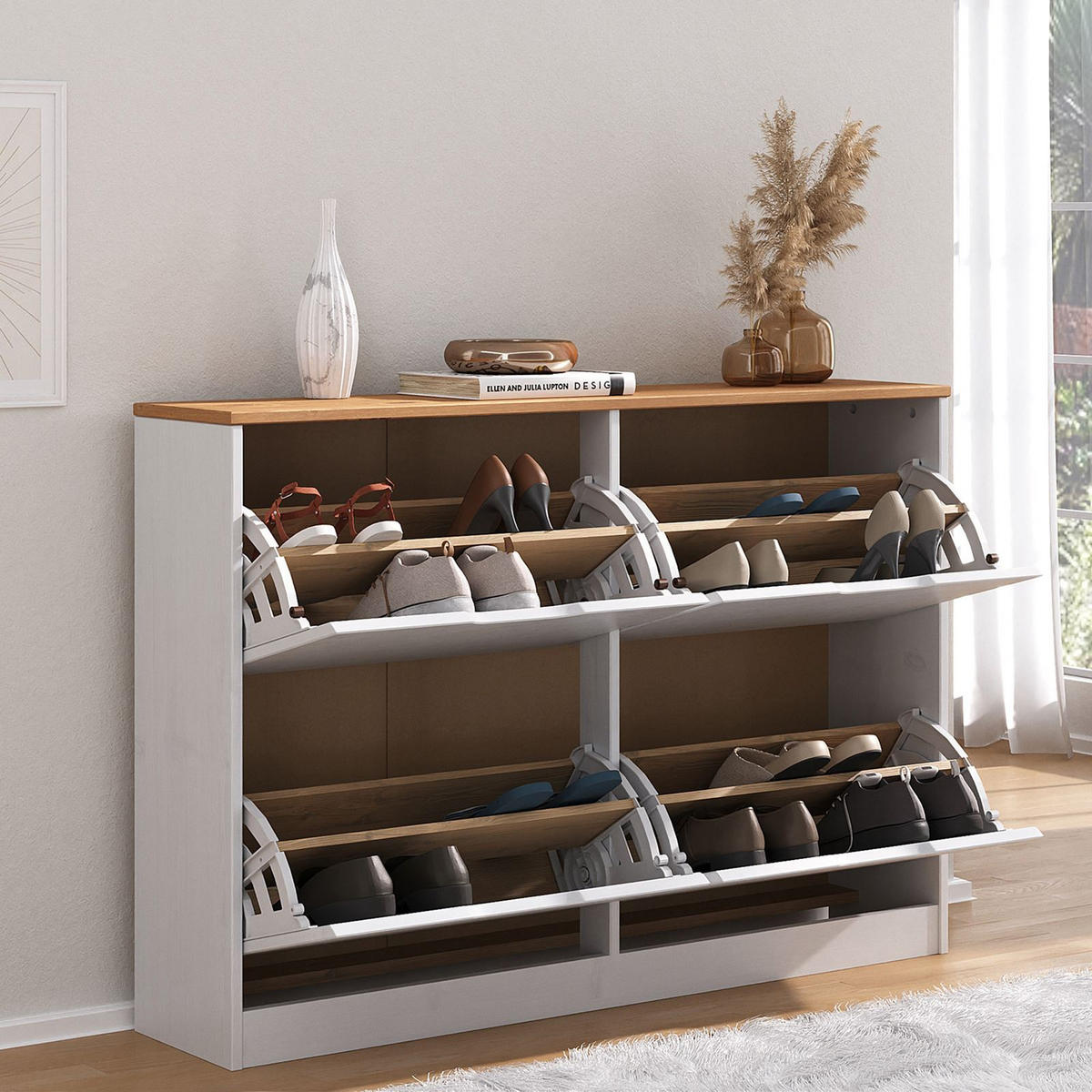 SCHUHSCHRANK BASIL - Weiß/Braun, Holz (115/79/25cm) - IDIMEX