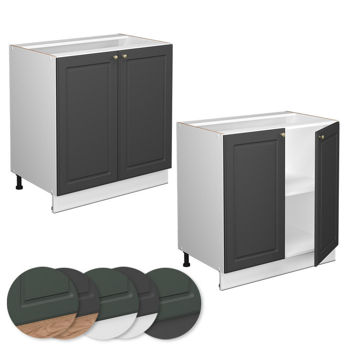SPÜLENUNTERSCHRANK Fame-Line Anthrazit-Gold 80 cm mit Regal, AP Marmor - Anthrazit/Graphitfarben, Holzwerkstoff (80/82/60cm) - Vicco