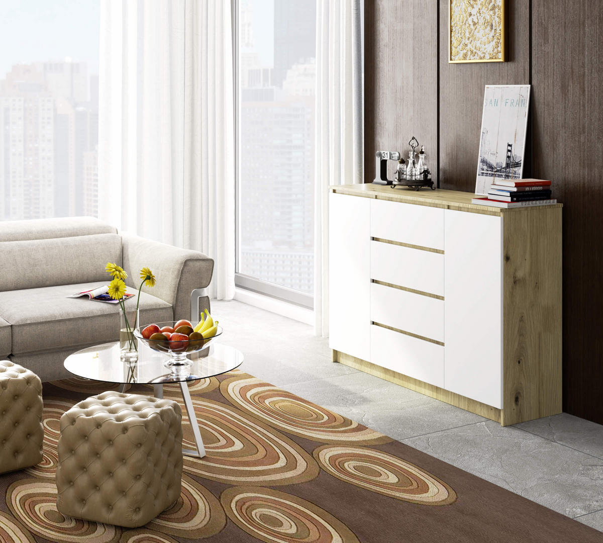 KOMMODE Eiche Artisan, Weiß 99/138/40 - Eiche Artisan/Weiß, Holzwerkstoff (138/99/40cm) - RAUMHIRSCH FURNITURE