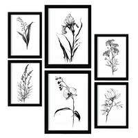POSTER Set Mit 6 Zarte Blumen Natur Und Botanikdrucke Mit Blumenmotiven In Klassischem Schwarz Und Weiß Innenarchitektur A3 & A4 Schwarzer Rahmen - Schwarz, Papier (29/3cm) - Nacnic