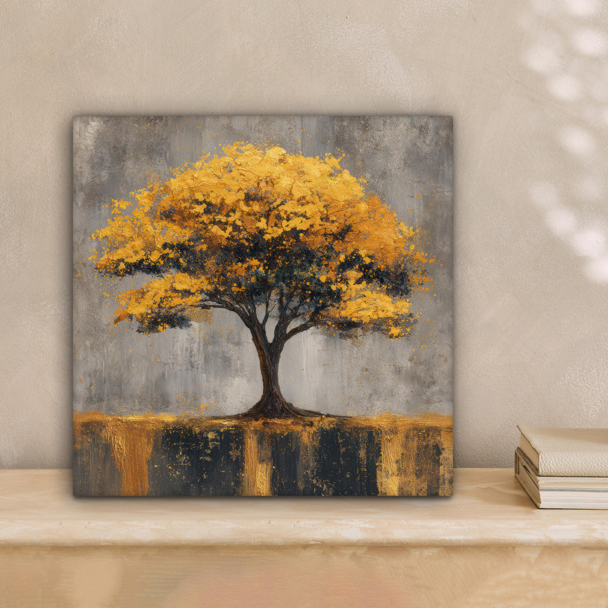 LEINWANDBILD Baum - Blätter - Gold - Abstrakt Deko Wohnzimmer 20x20 cm - Grau, Textil (20/20cm) - MuchoWow