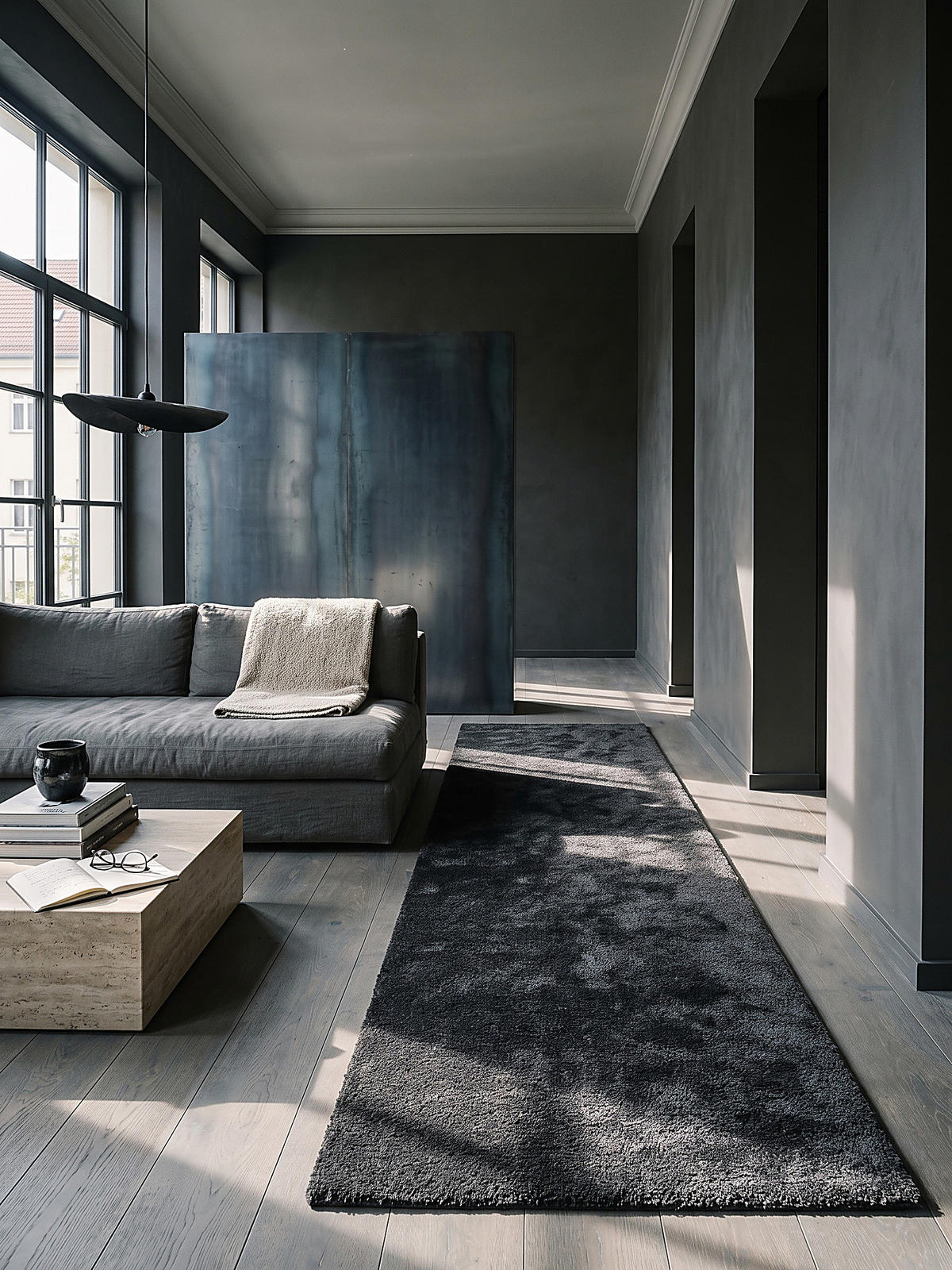 TEPPICH Hochflor ZINAL Uni Polyester Anthrazit 80 x 150 cm - Anthrazit, Textil (80/150cm) - KADIMA DESIGN