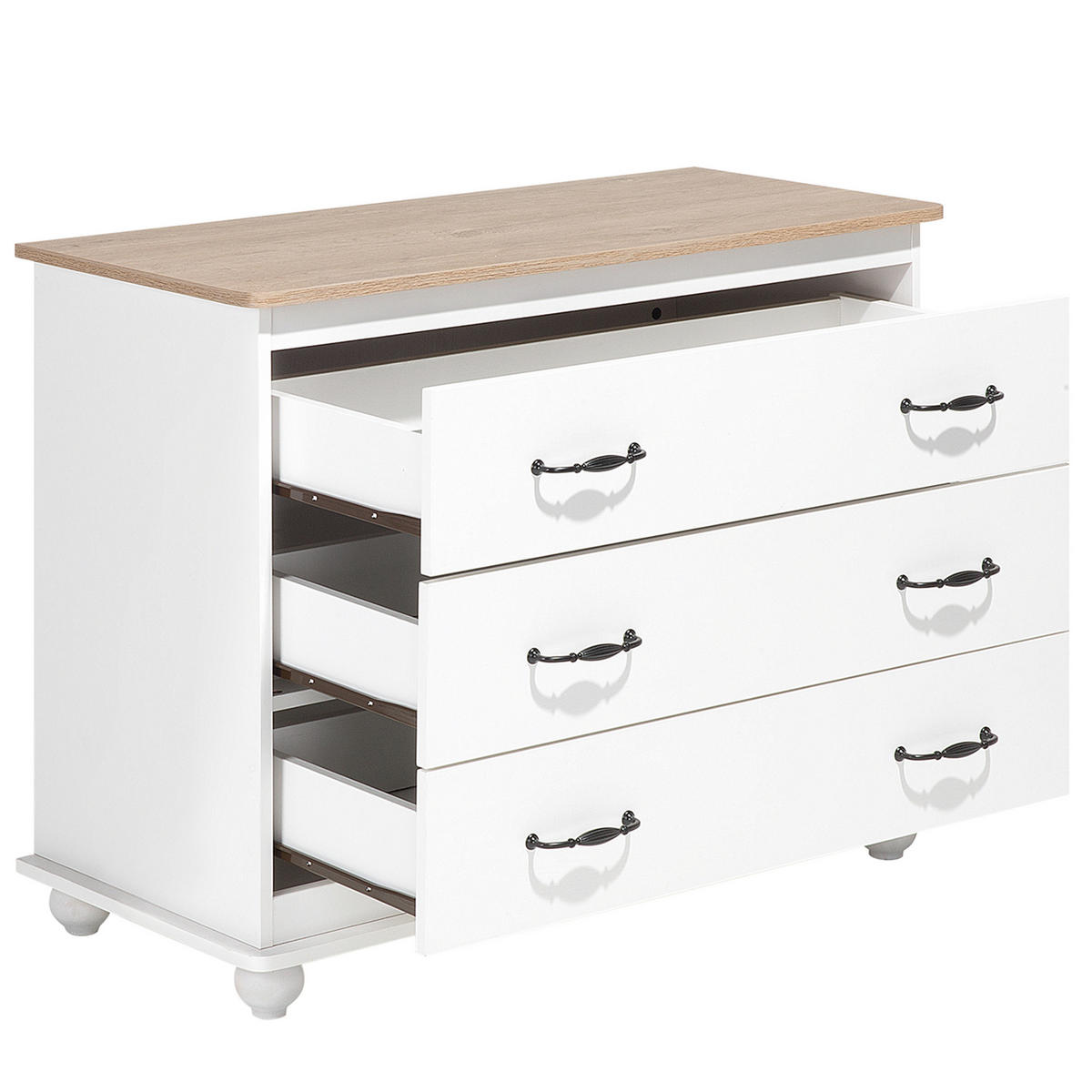 KOMMODE 3 Schubladen weiß/heller Holzfarbton Everett - Schwarz/Weiß, Holzwerkstoff (100/79/45cm) - Beliani